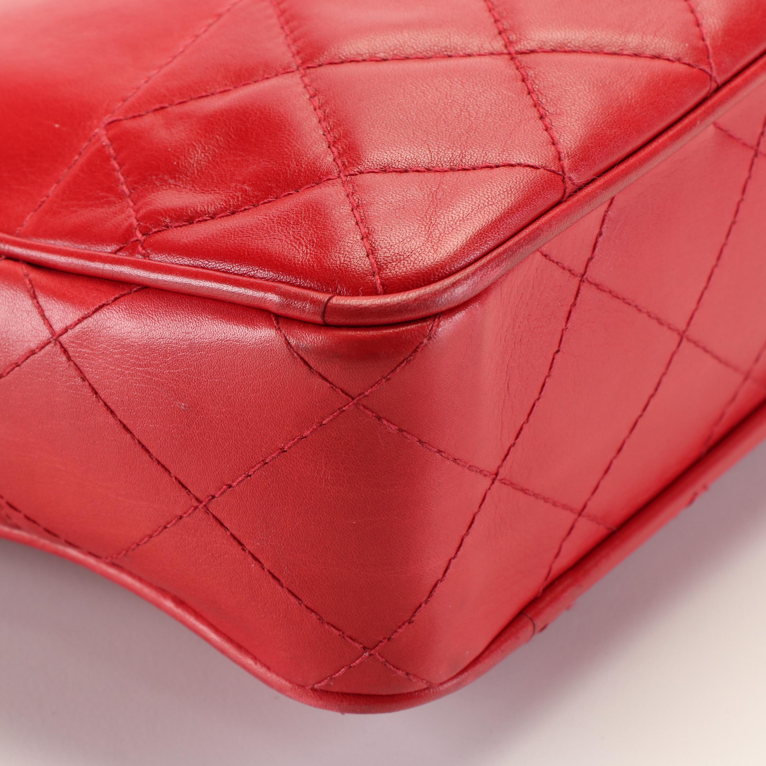 Chanel Chain Strap Tote Bag in Red Lambskin Leather