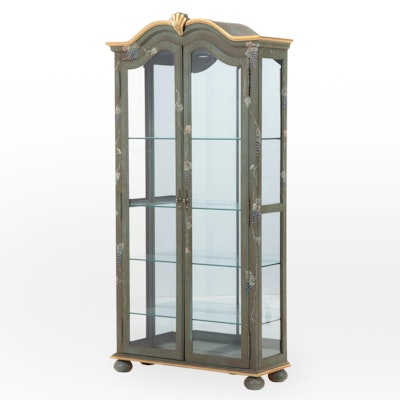 Paint Decorated Illuminated Glass Front Curio Cabinet