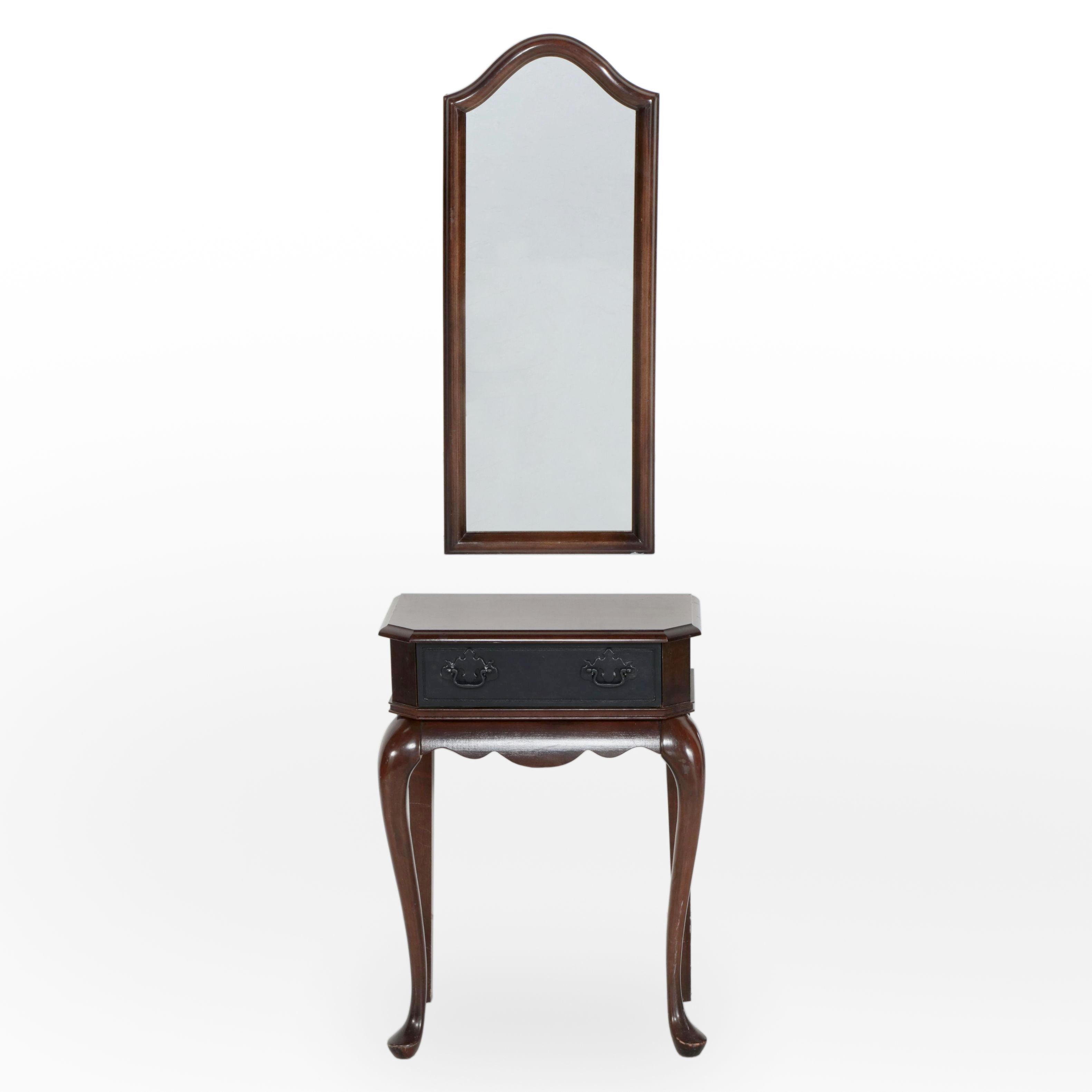 Queen Anne Style Cherrywood Hall Table with Wall Mirror, Incl. Mersman/Waldron