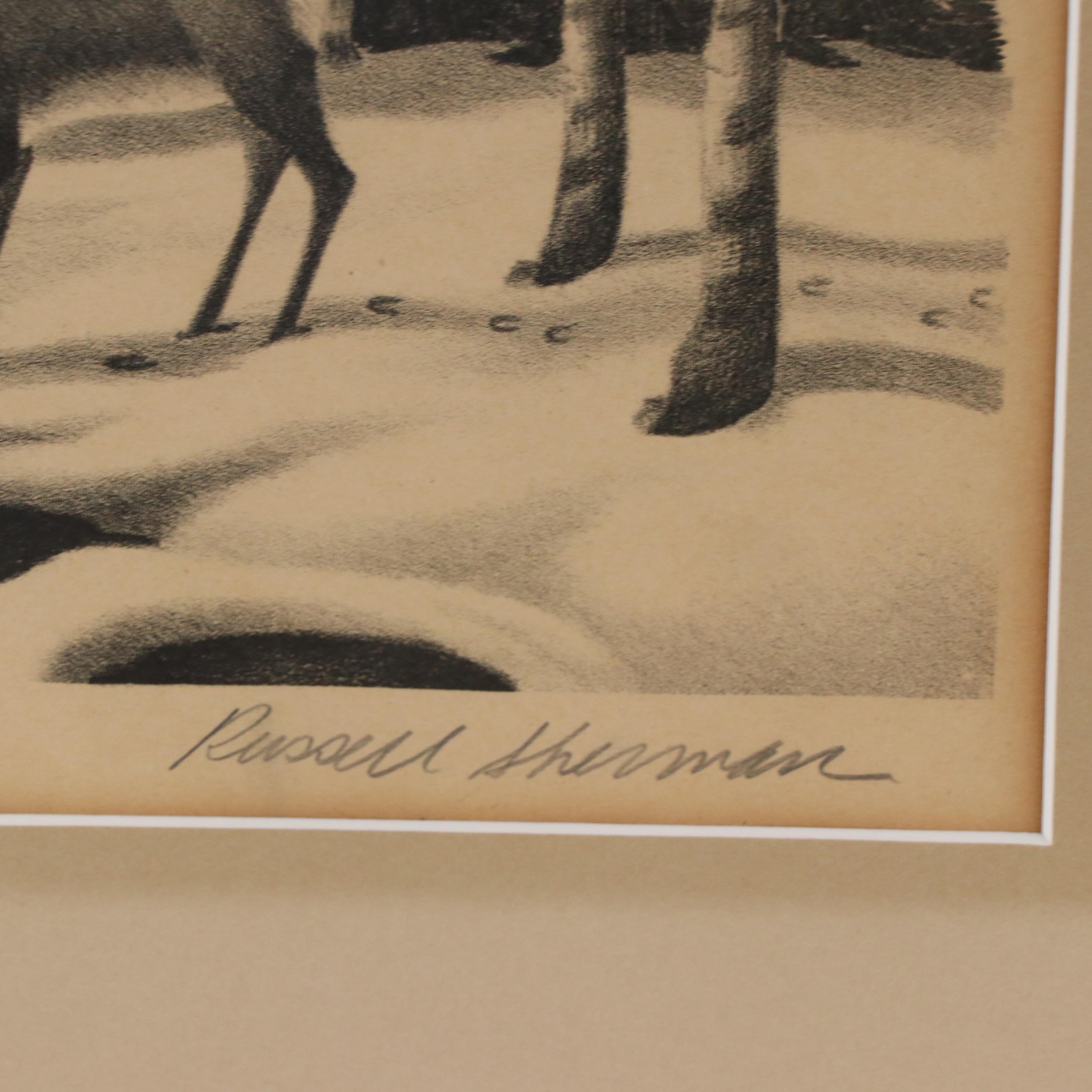 Russell Sherman Wildlife Lithograph and WPA Style Cityscape Drawing