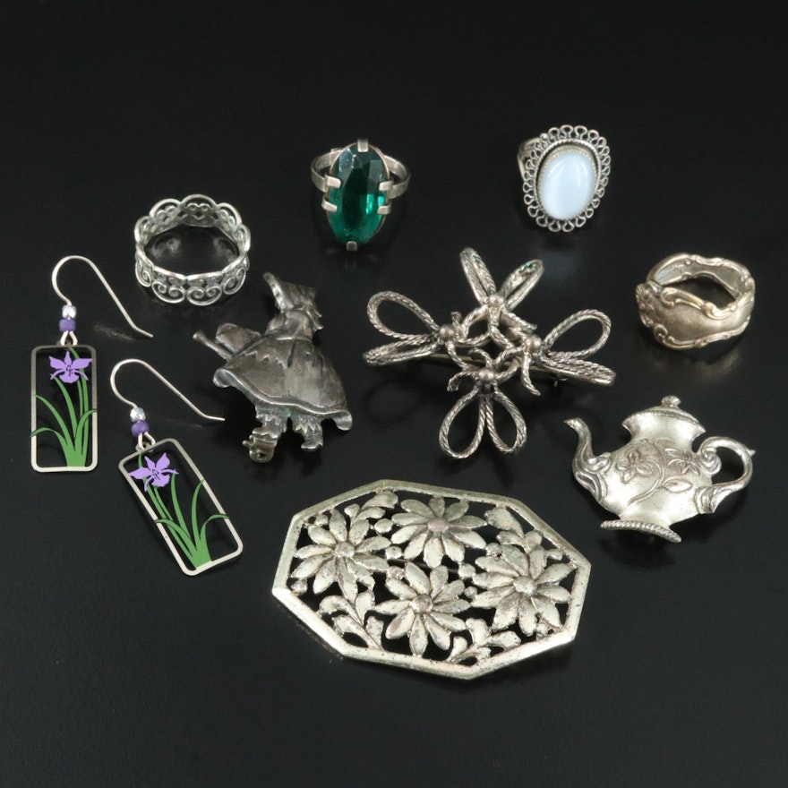 Sterling Jewelry Including Beau, Glass and Enamel