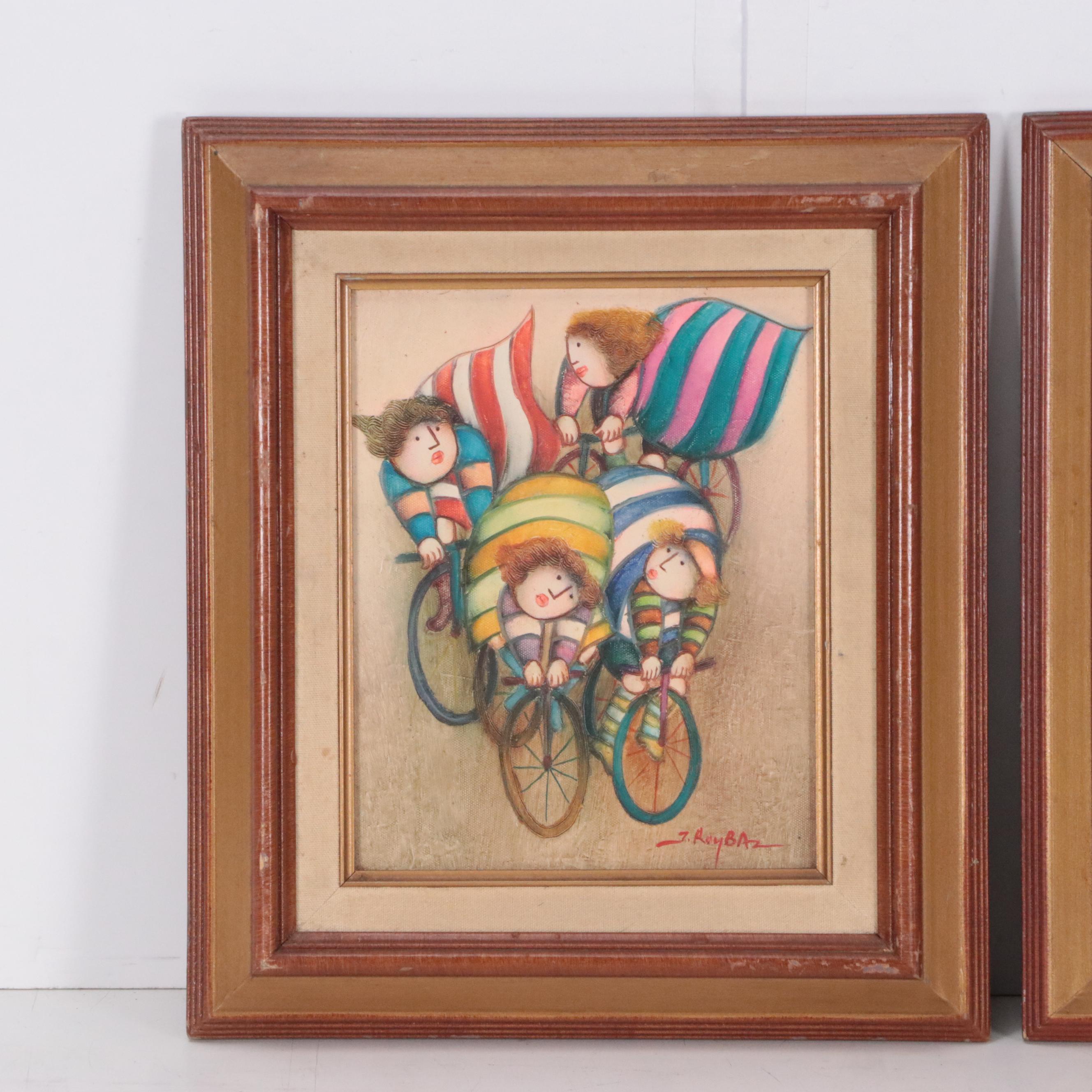 Pair of Joyce Roybal Oil Paintings of Children, Mid to Late 20th Century