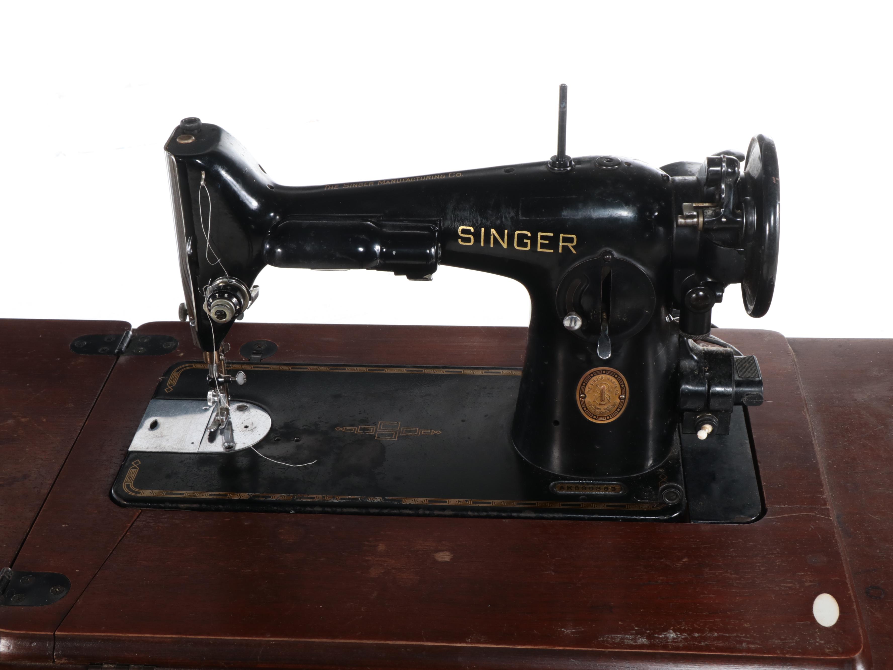 Singer Sewing Machine Model 201 with Wooden Sewing Table, 1952