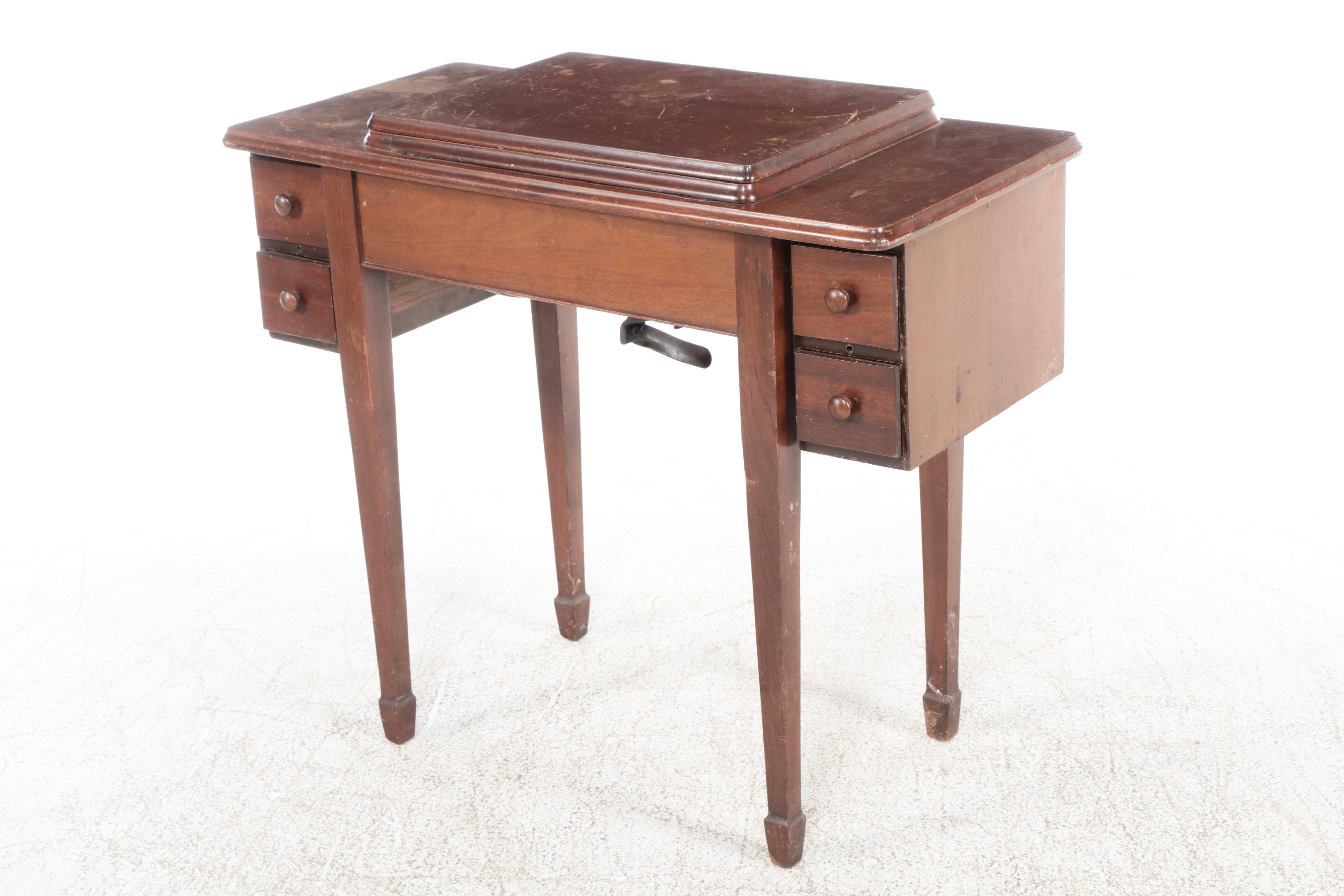 Singer Sewing Machine Model 201 with Wooden Sewing Table, 1952