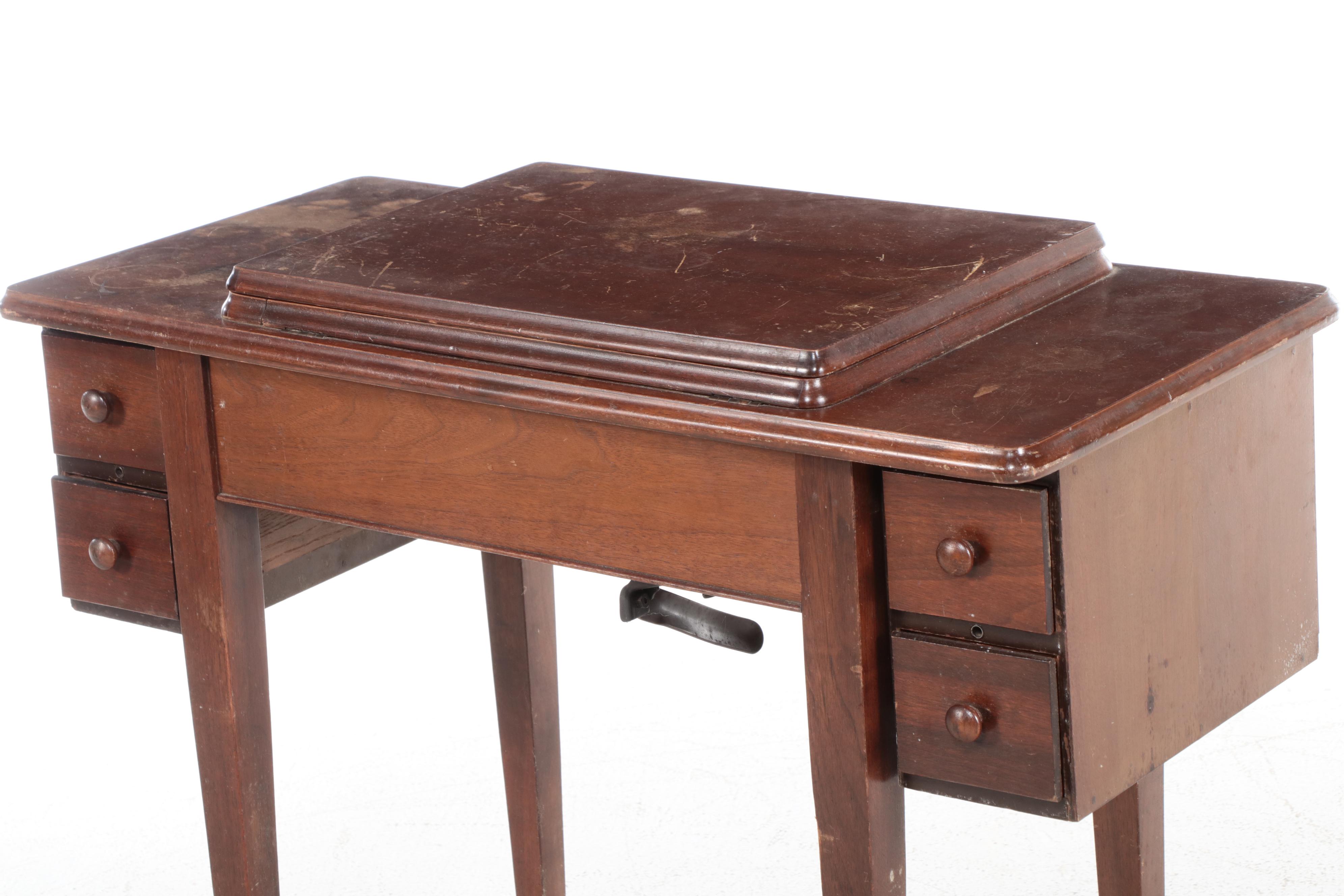 Singer Sewing Machine Model 201 with Wooden Sewing Table, 1952