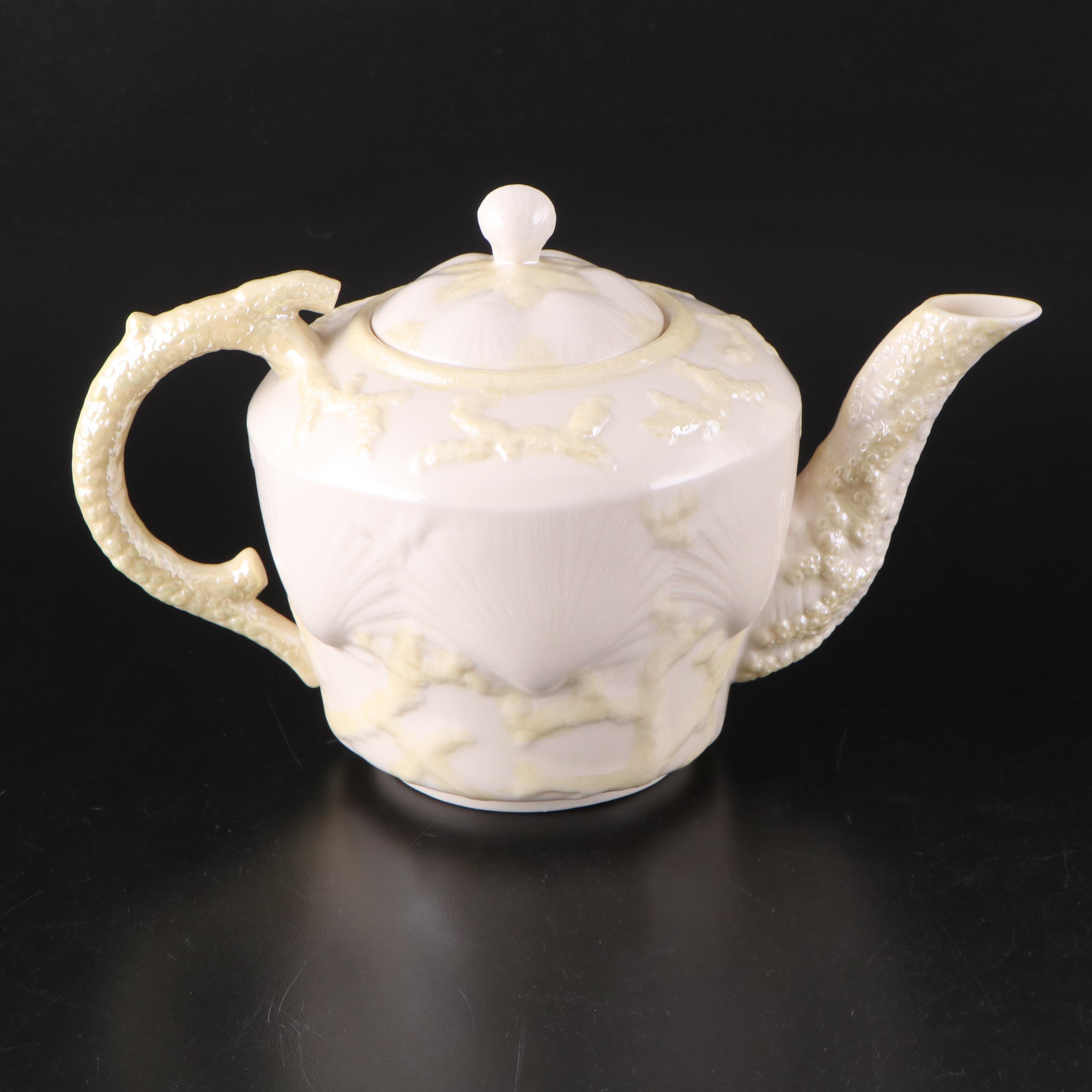 Belleek New Shell Yellow Porcelain Teapot, Biscuit Jars, Vases, Bell and More