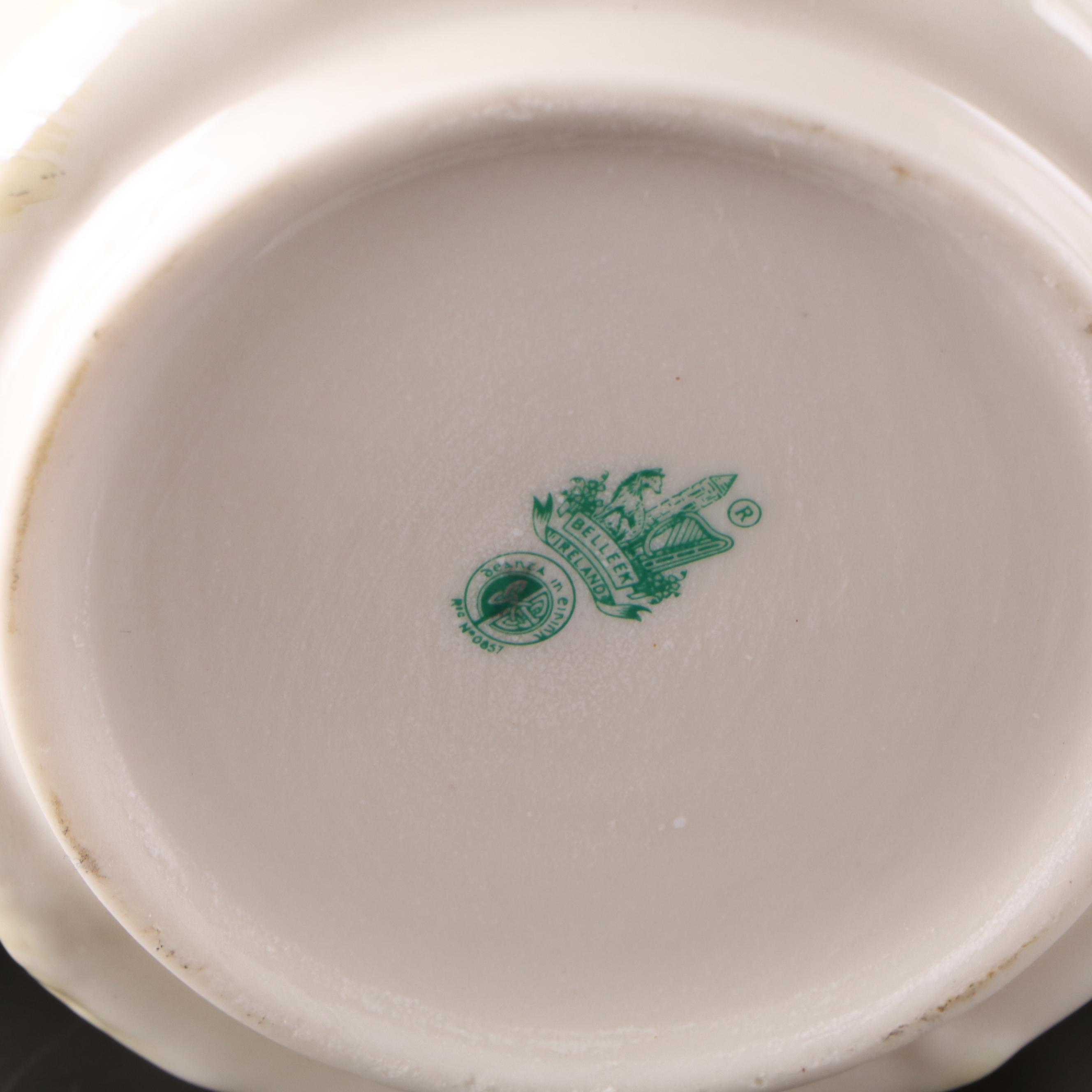 Belleek New Shell Yellow Porcelain Teapot, Biscuit Jars, Vases, Bell and More