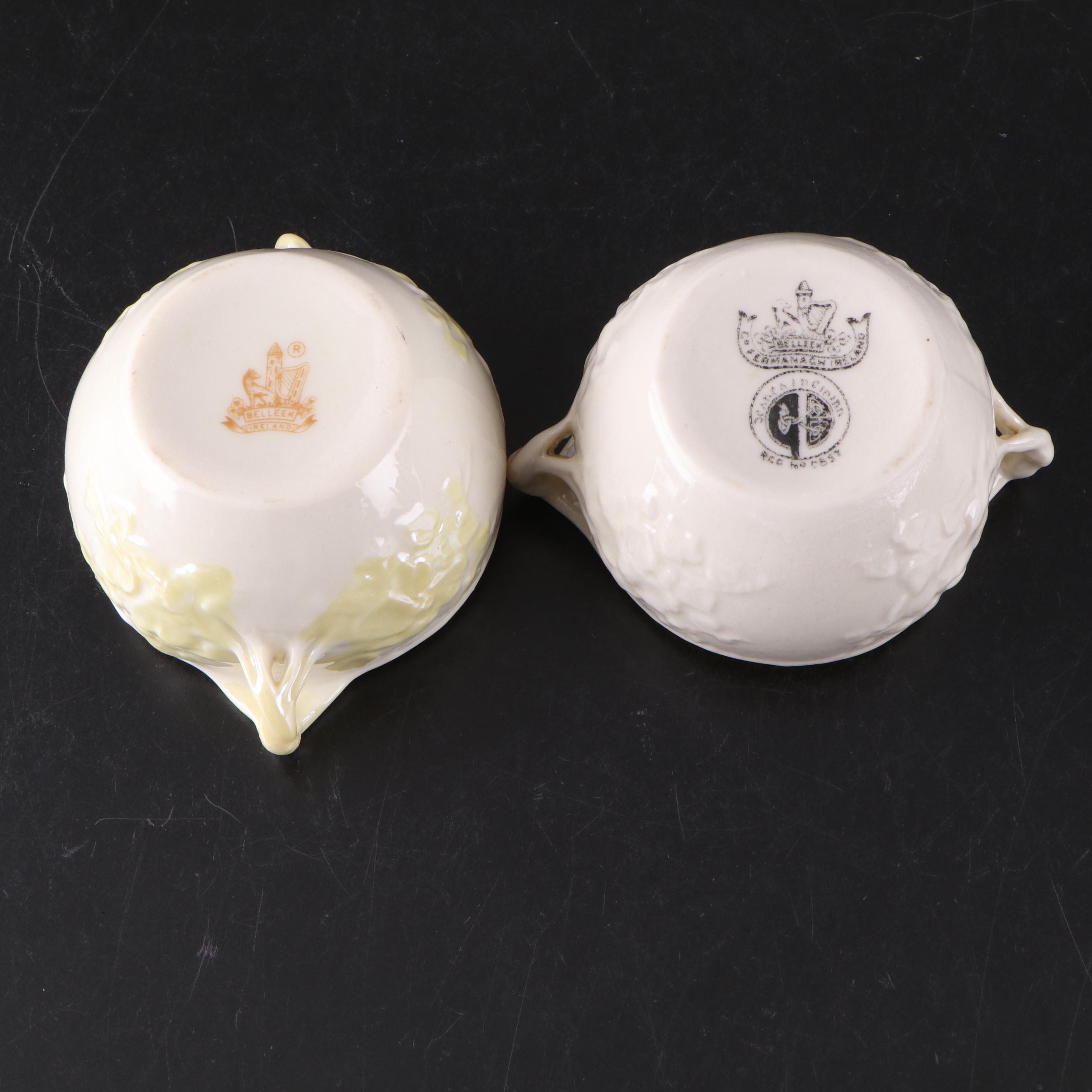 Belleek New Shell Yellow Porcelain Teapot, Biscuit Jars, Vases, Bell and More