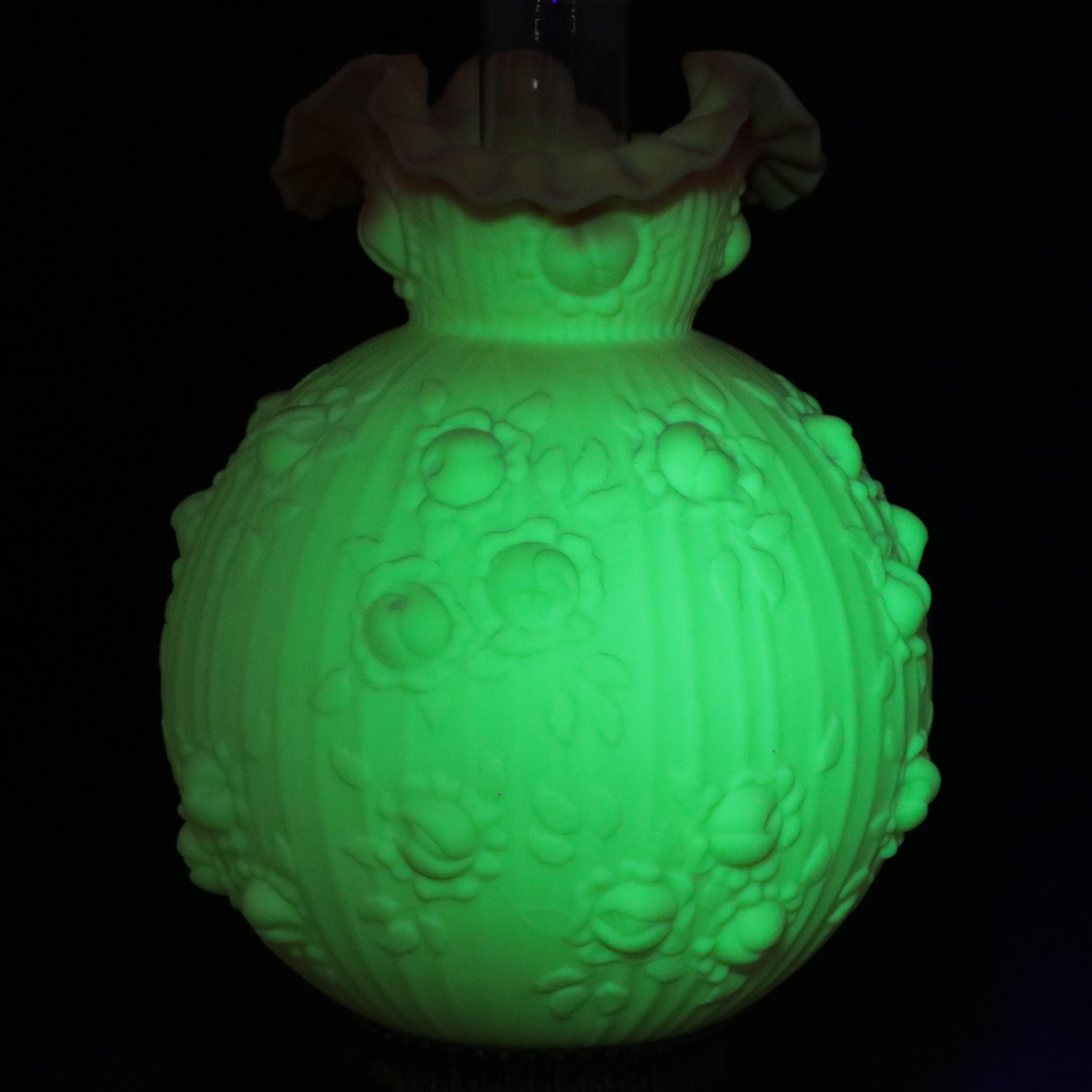 Fenton Burmese Glass "Embossed Roses" Gone with the Wind Style Lamp, 1971 - 1973