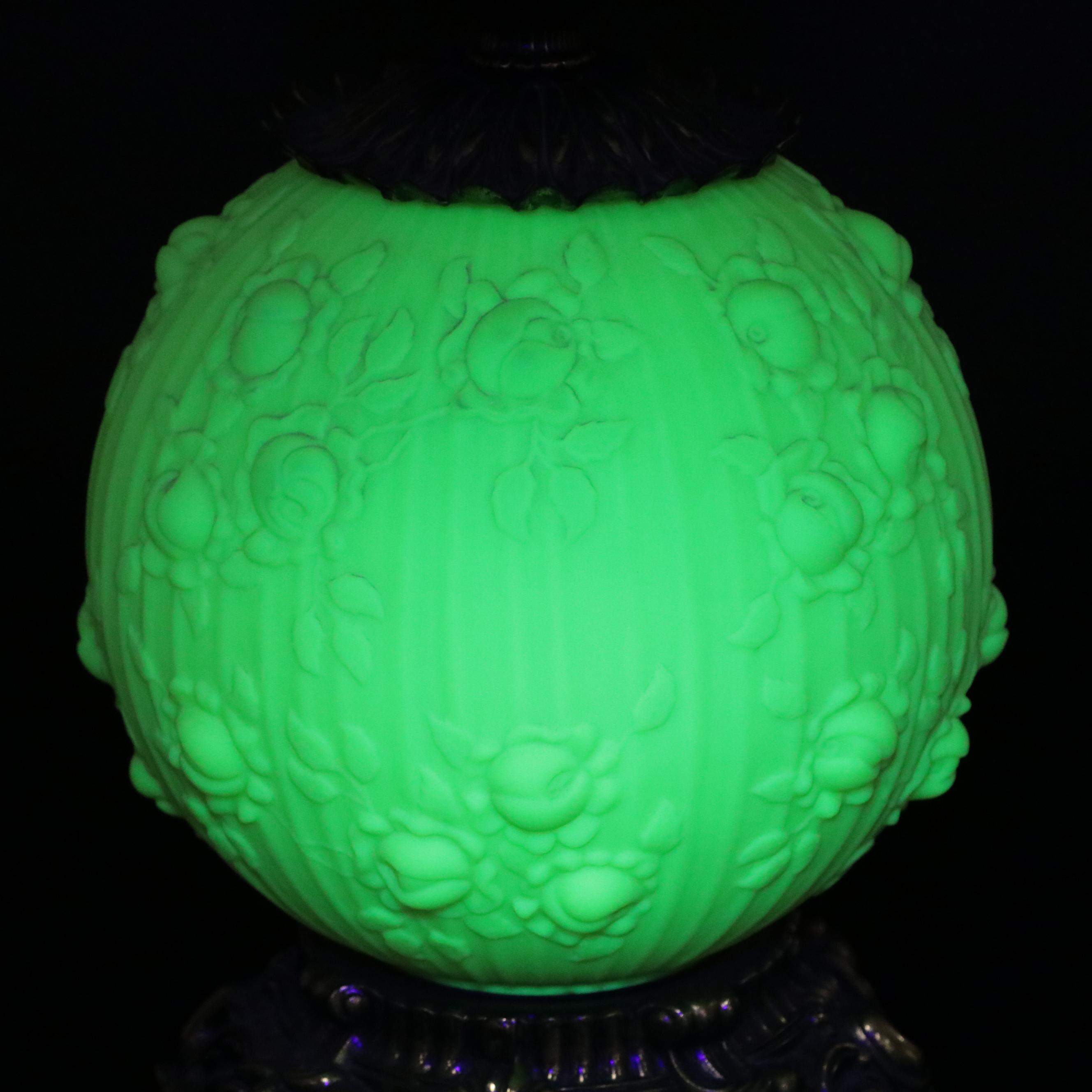 Fenton Burmese Glass "Embossed Roses" Gone with the Wind Style Lamp, 1971 - 1973