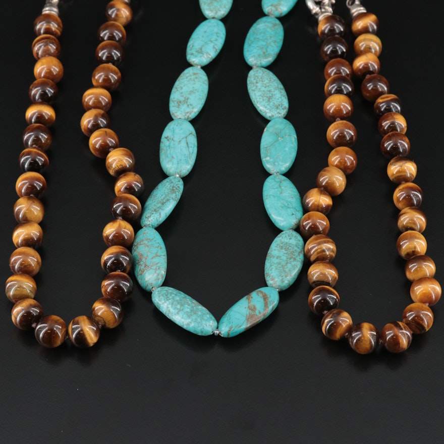Tiger's Eye and Magnesite Necklaces Including Sterling