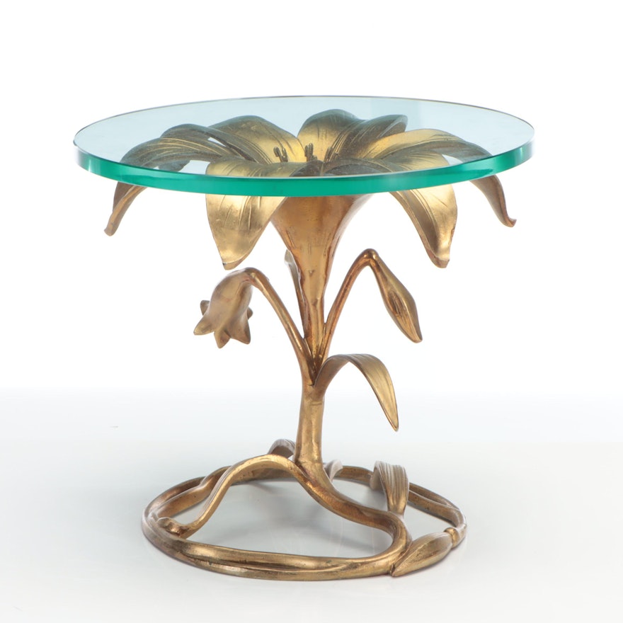 Floral Motif Brass Finished Metal Side Table