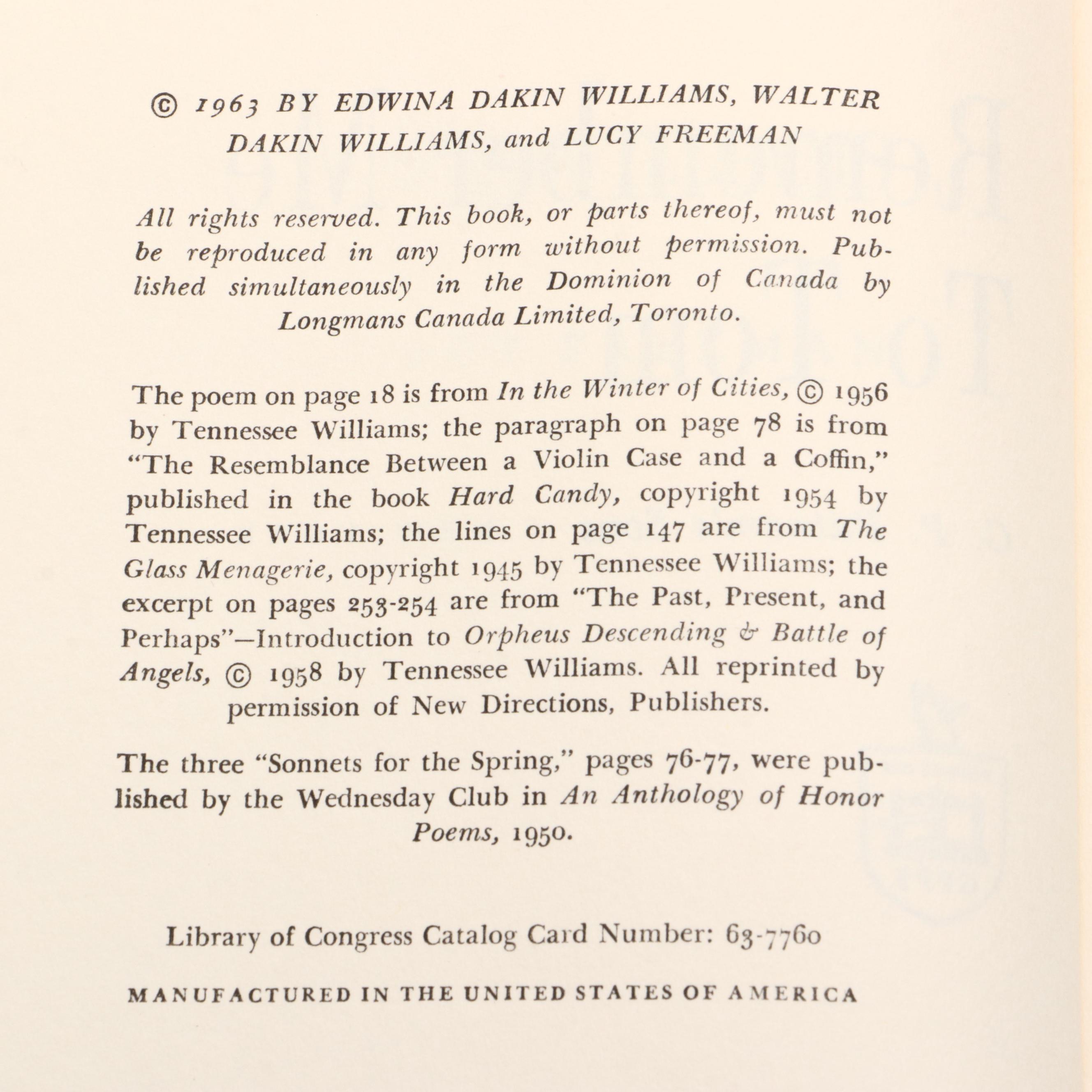 First Edition "Remember Me To Tom" by Edwina Dakin Williams, 1963