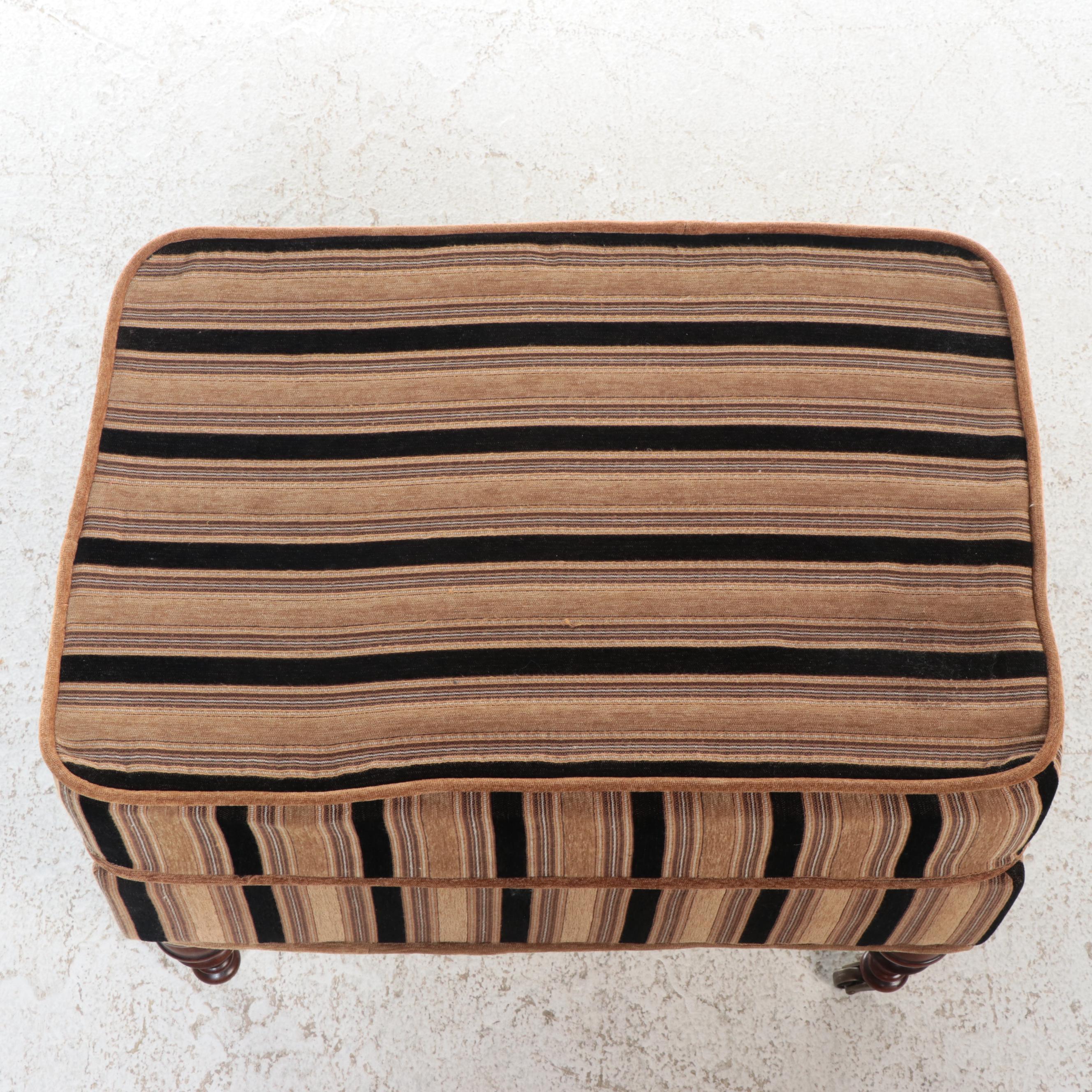 Striped Fabric Upholstered Footstool on Casters