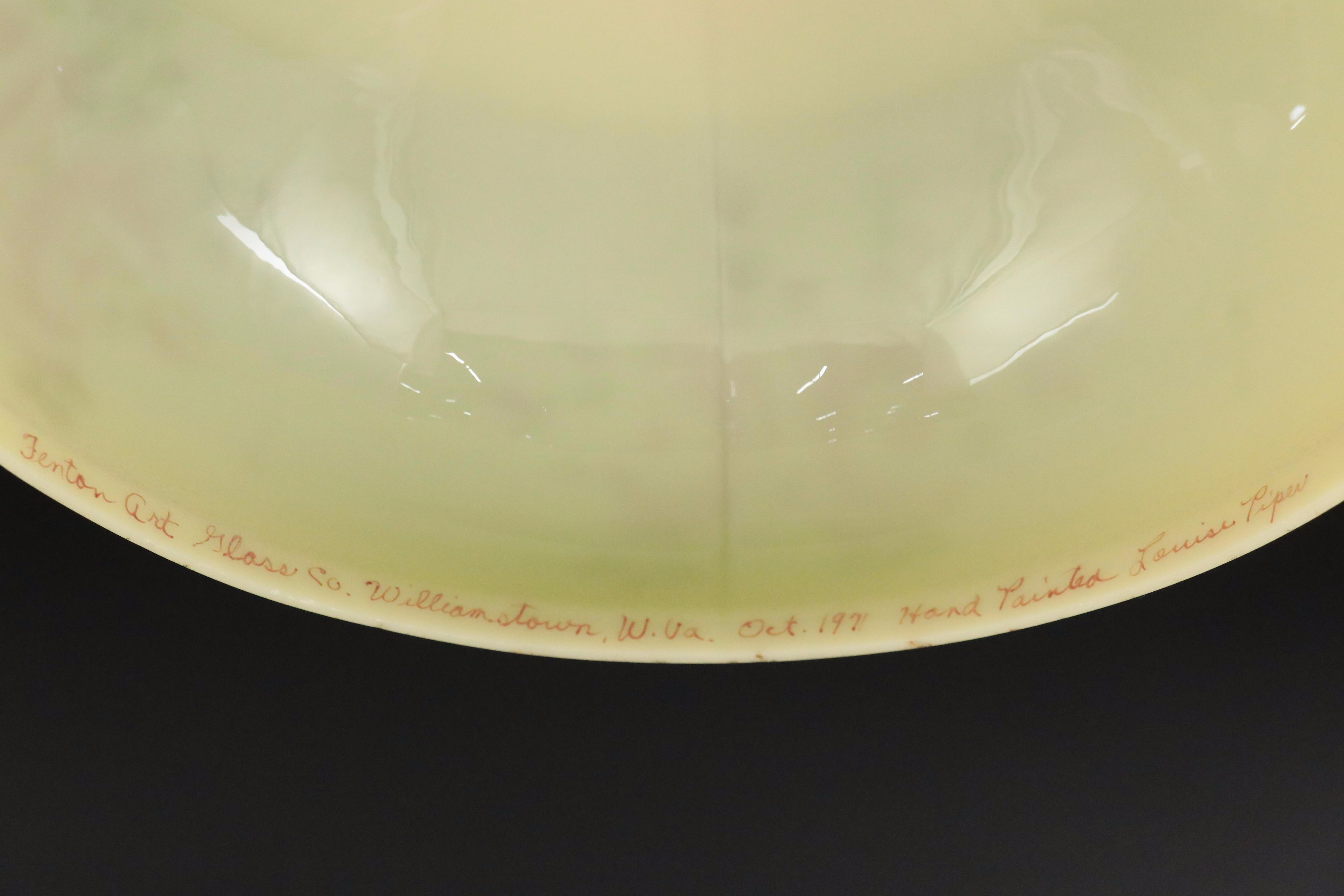 Fenton Burmese Hand-Painted Glass and Brass Student Lamps, Mid/ Late 20th C