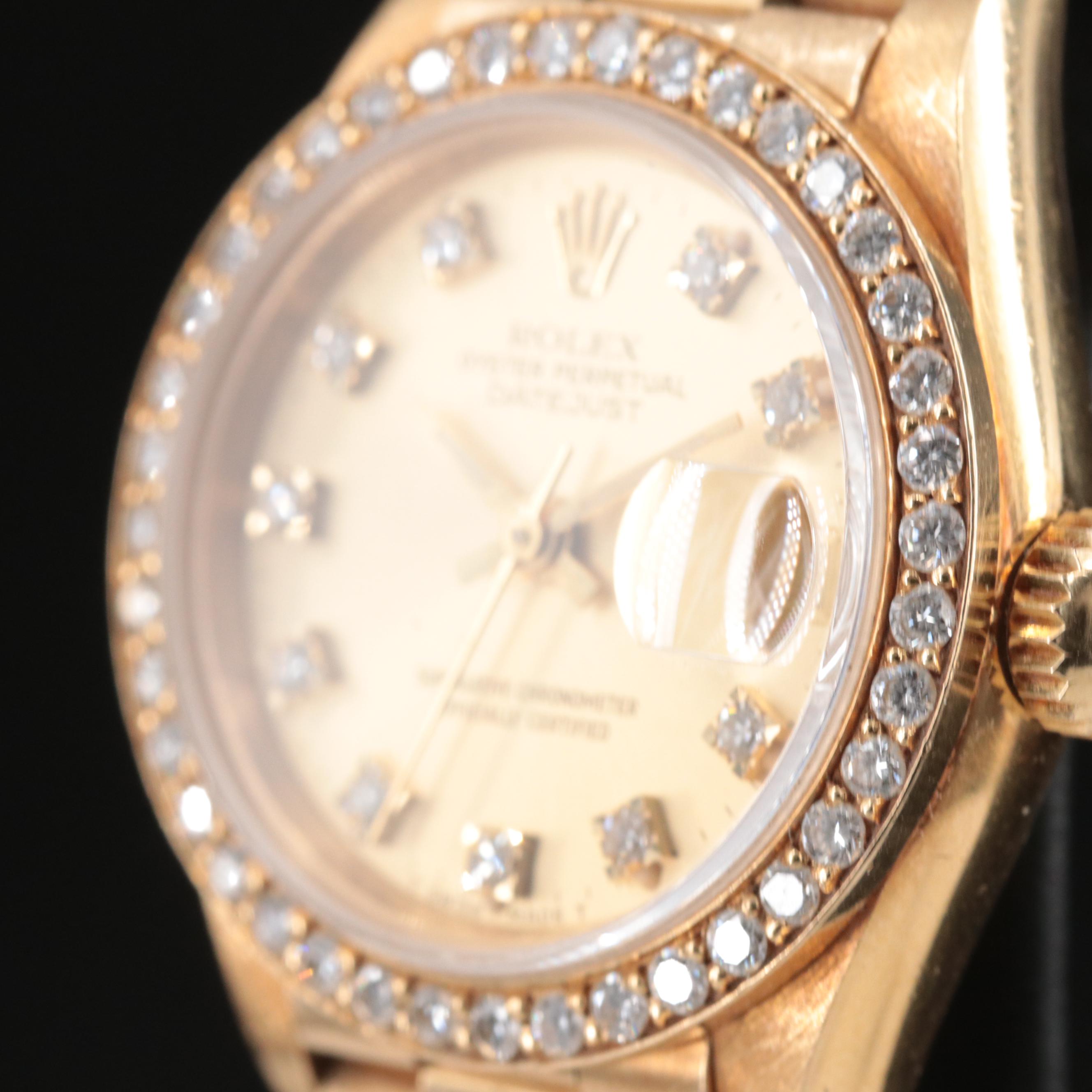 1987 Rolex Custom Diamond Bezel and Dial Datejust President Band Watch