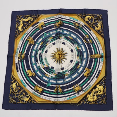 Hermès "Dies et Hore" Astrology Silk Pocket Square