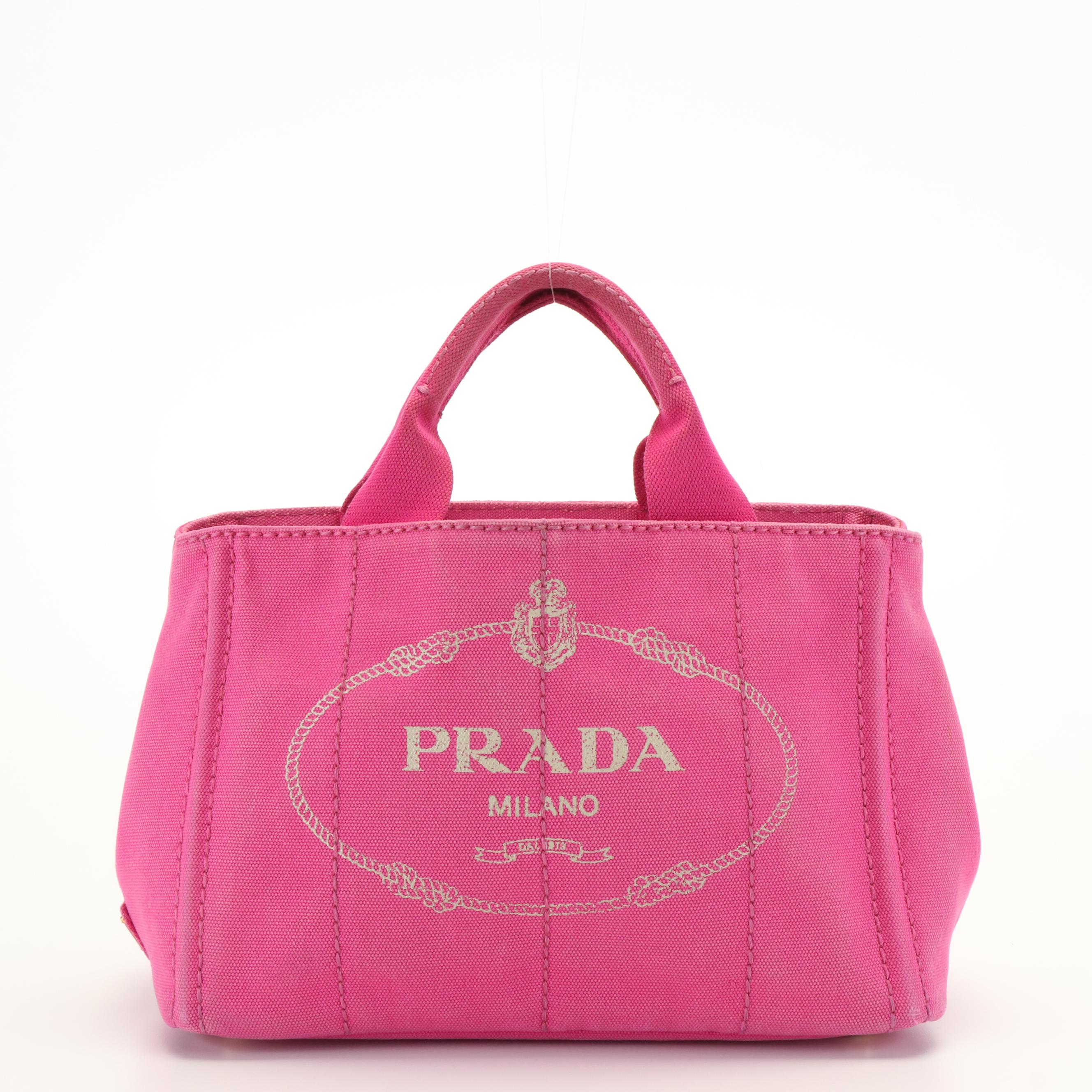 Prada Canapa Logo Mini Tote in Pink Canvas