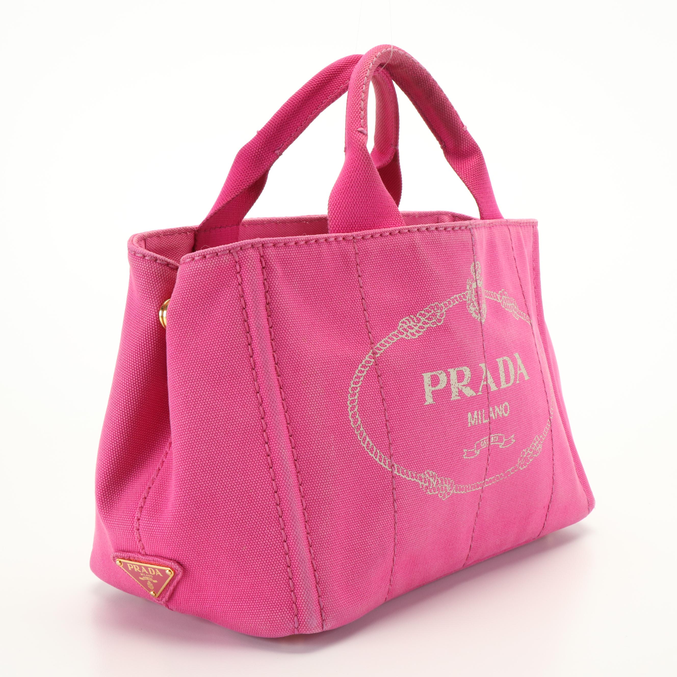 Prada Canapa Logo Mini Tote in Pink Canvas