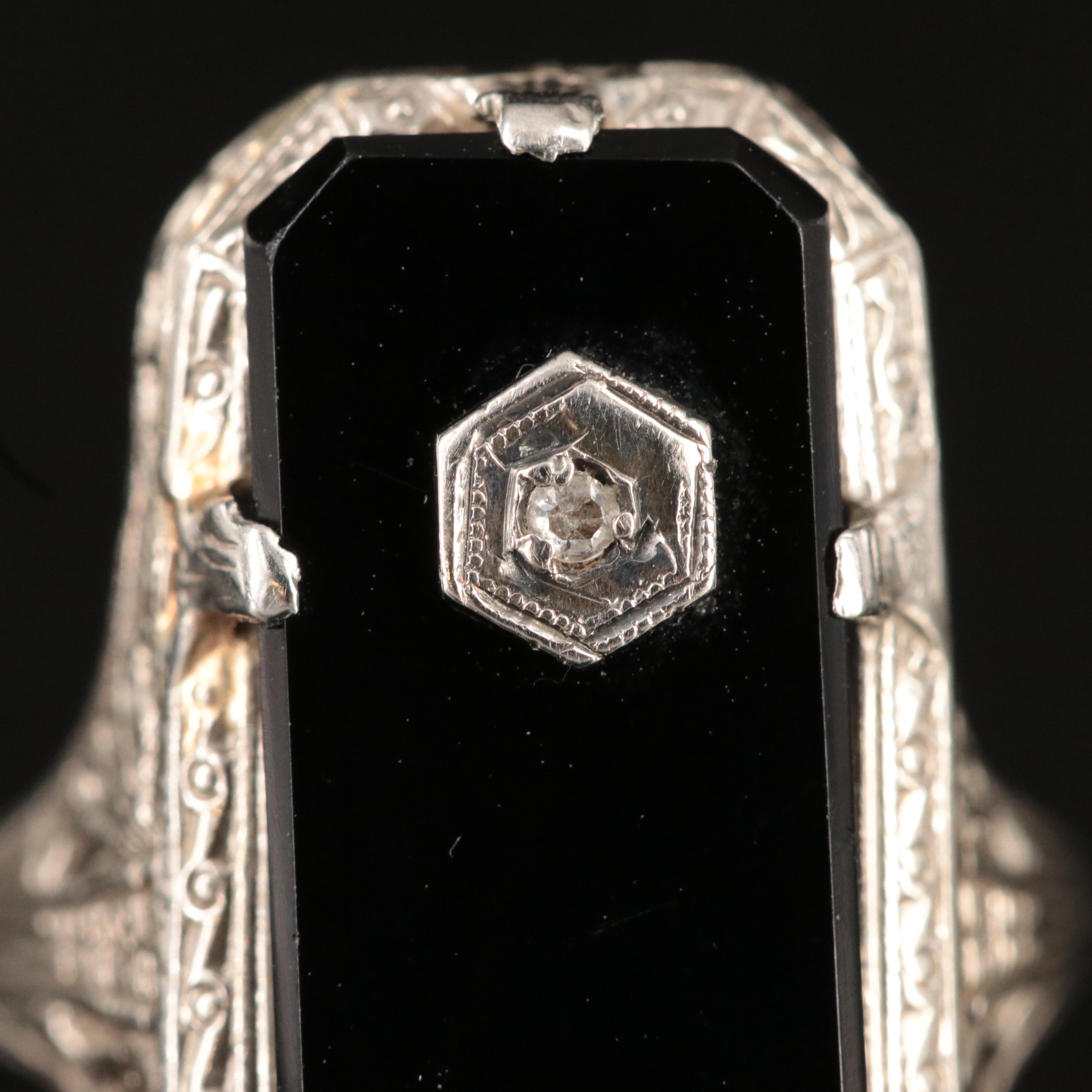 Vintage Masonic Eastern Star Ring with Black Onyx, Diamond and Enamel