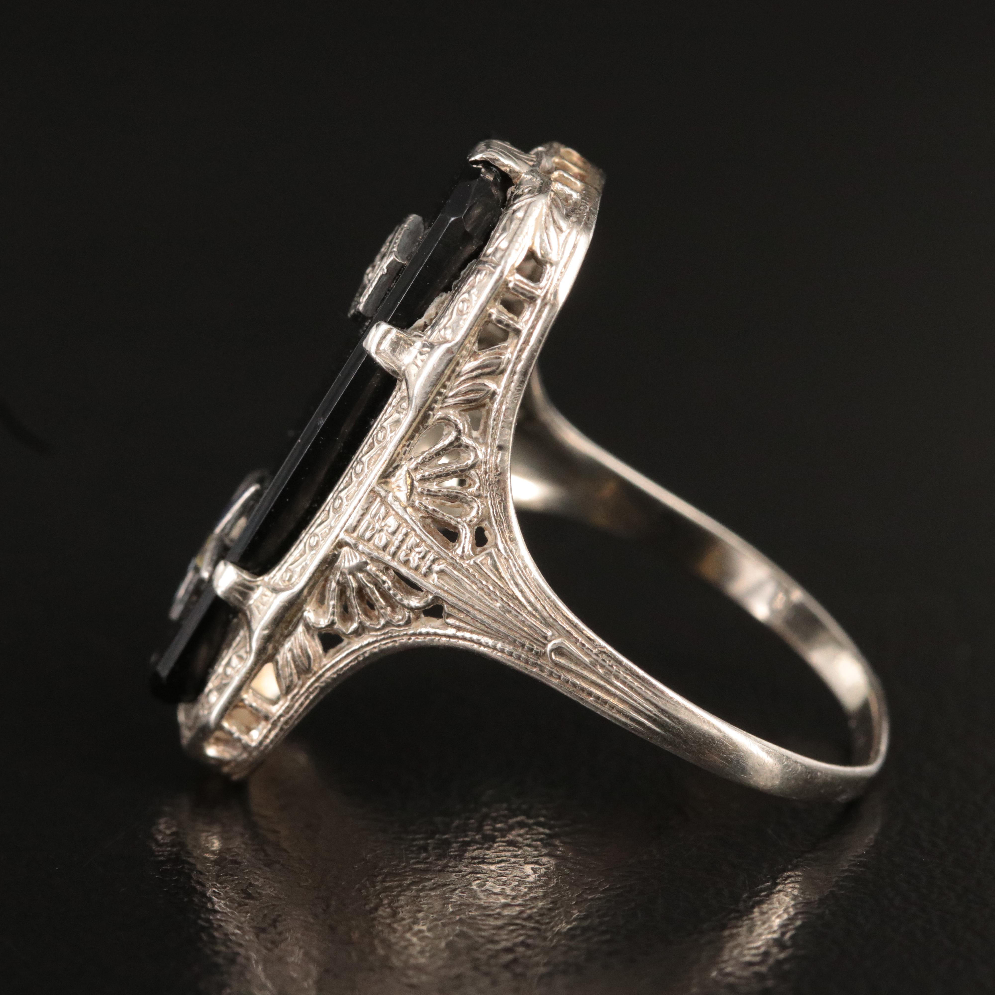 Vintage Masonic Eastern Star Ring with Black Onyx, Diamond and Enamel