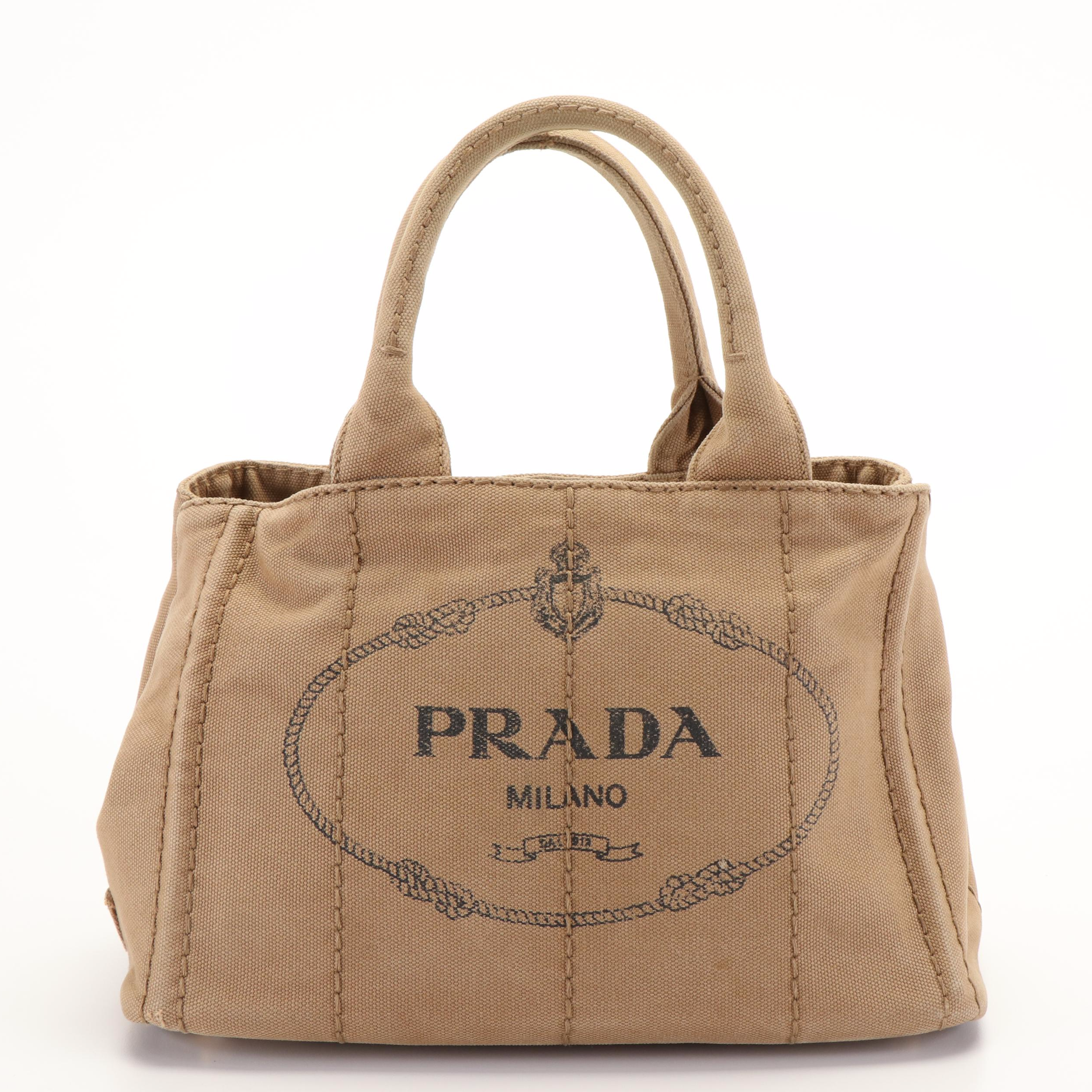 Prada Canapa Mini Logo Tote in Tan Canvas