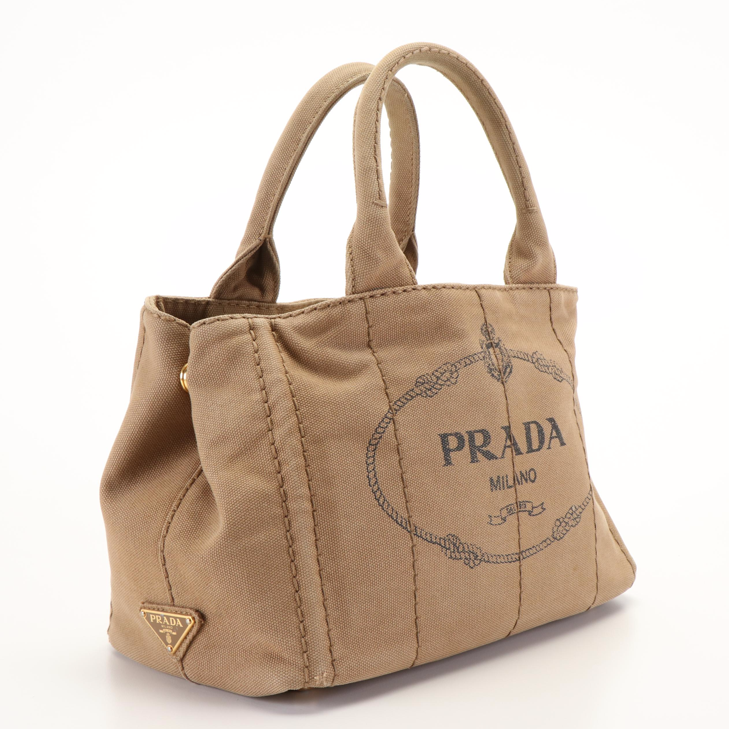 Prada Canapa Mini Logo Tote in Tan Canvas