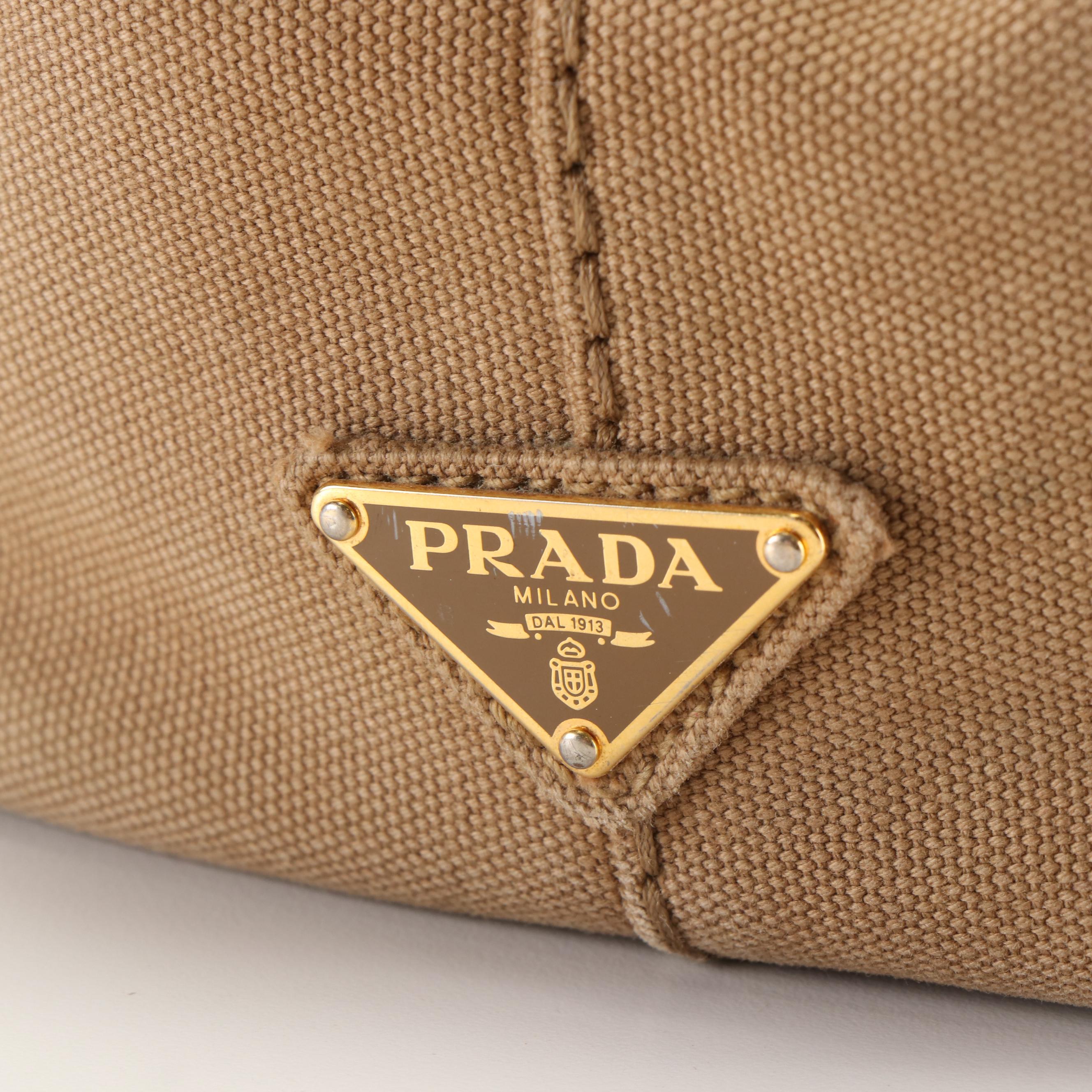 Prada Canapa Mini Logo Tote in Tan Canvas