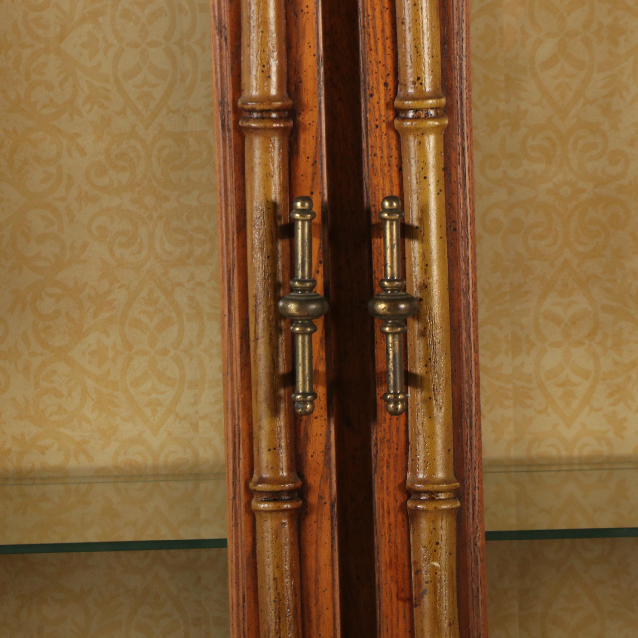 Stanley Furniture Faux Bamboo Oak, Cane and Glass Illuminated China Cabinet