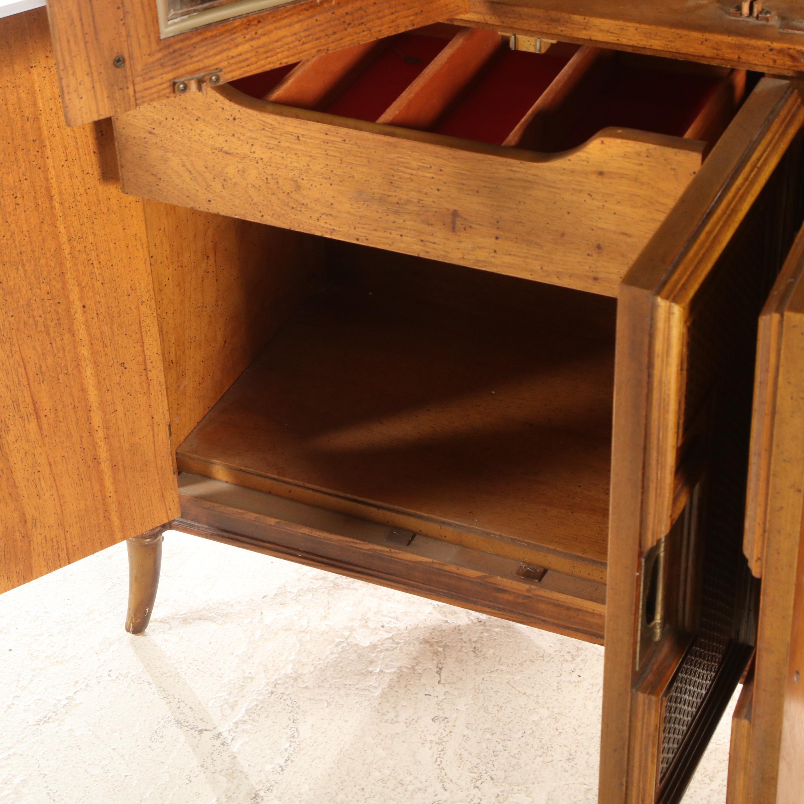 Stanley Furniture Faux Bamboo Oak, Cane and Glass Illuminated China Cabinet