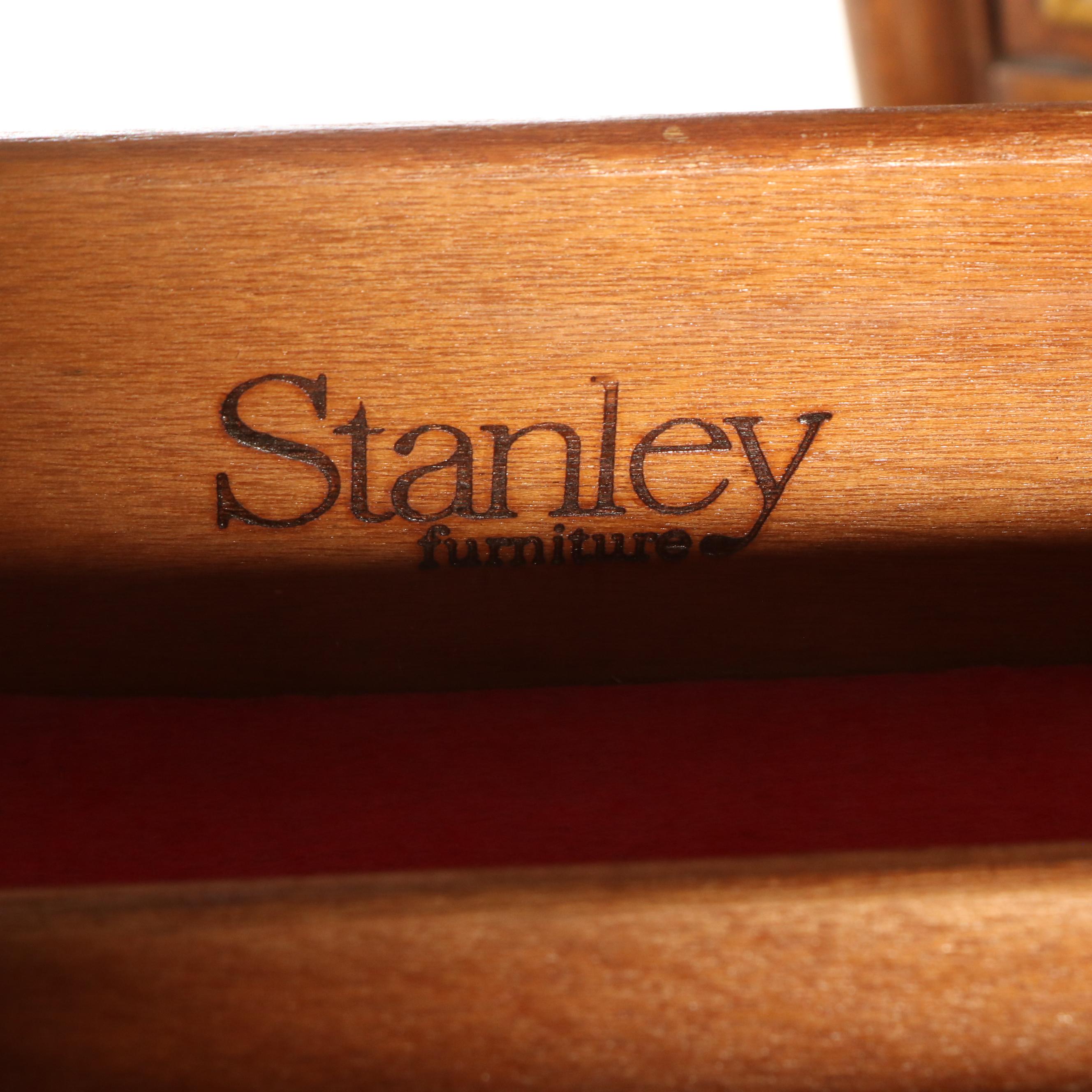 Stanley Furniture Faux Bamboo Oak, Cane and Glass Illuminated China Cabinet