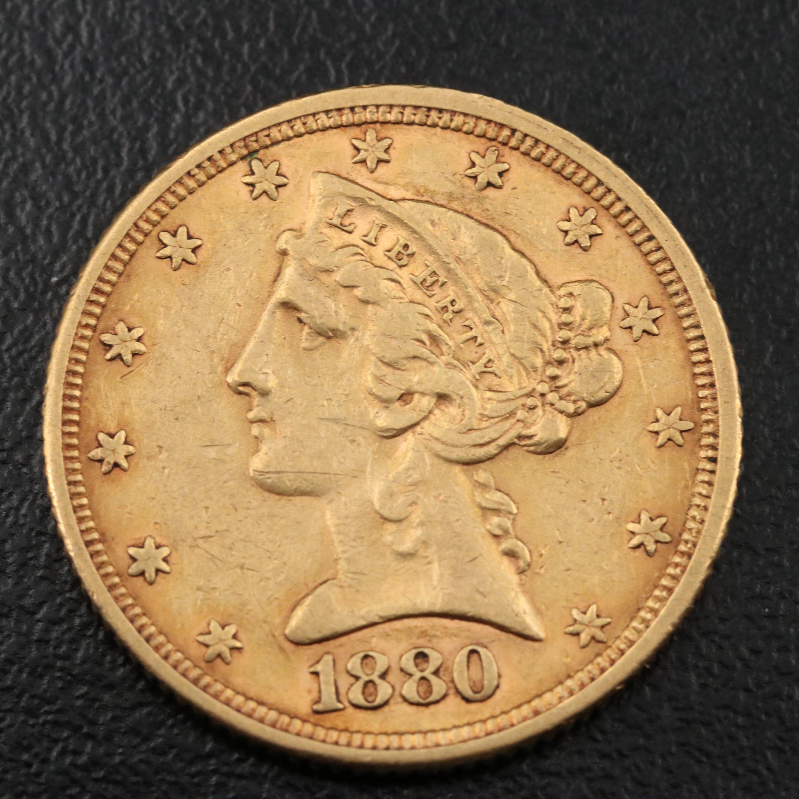 1880 Liberty Head $5 Gold Coin