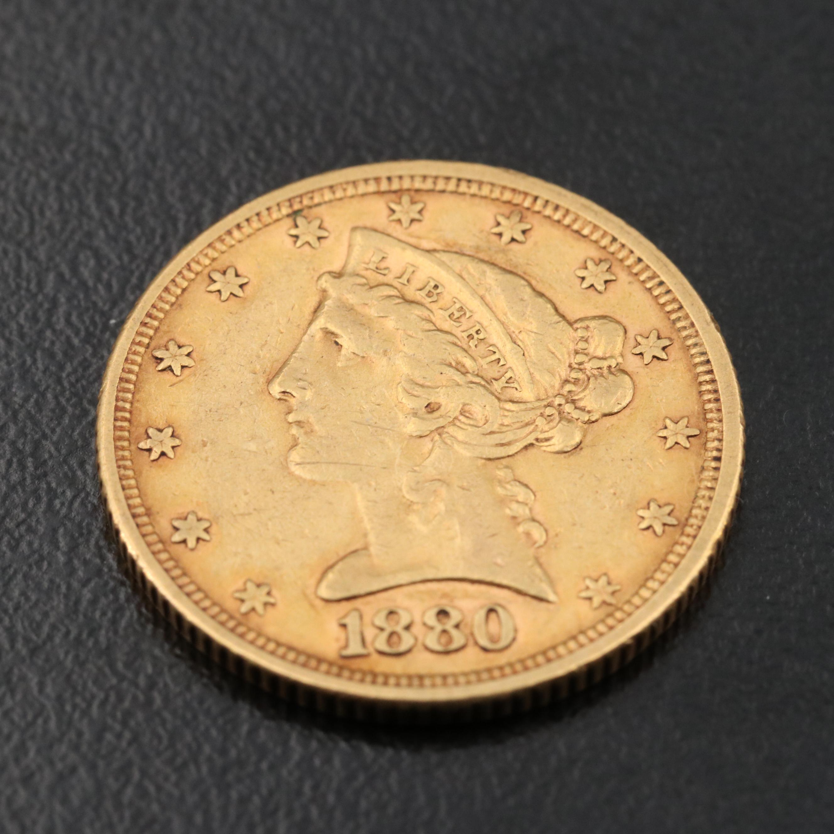 1880 Liberty Head $5 Gold Coin