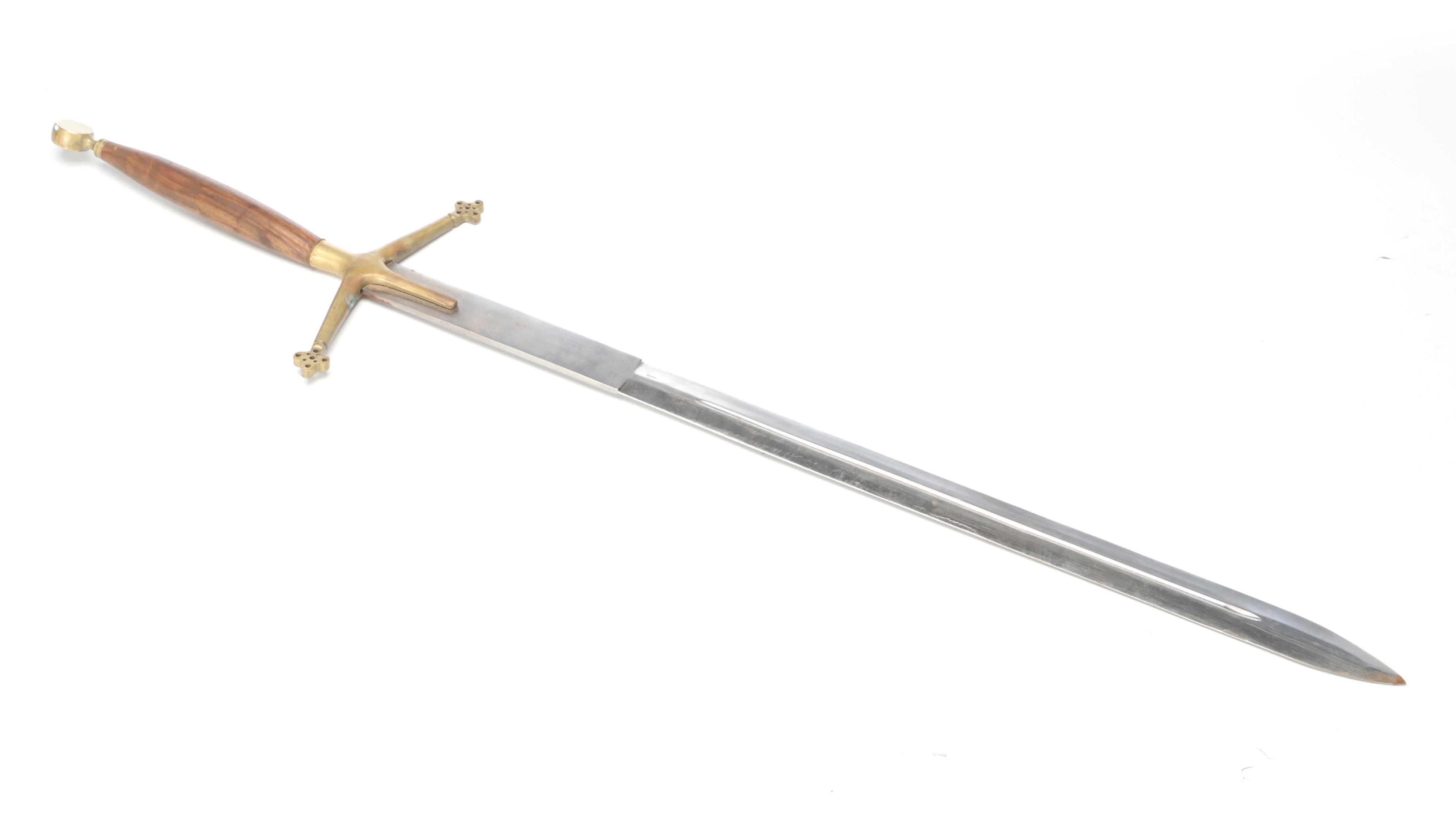 Pakistani Steel Greatsword with Brass Guard, Wood Grip and Leather Sheath