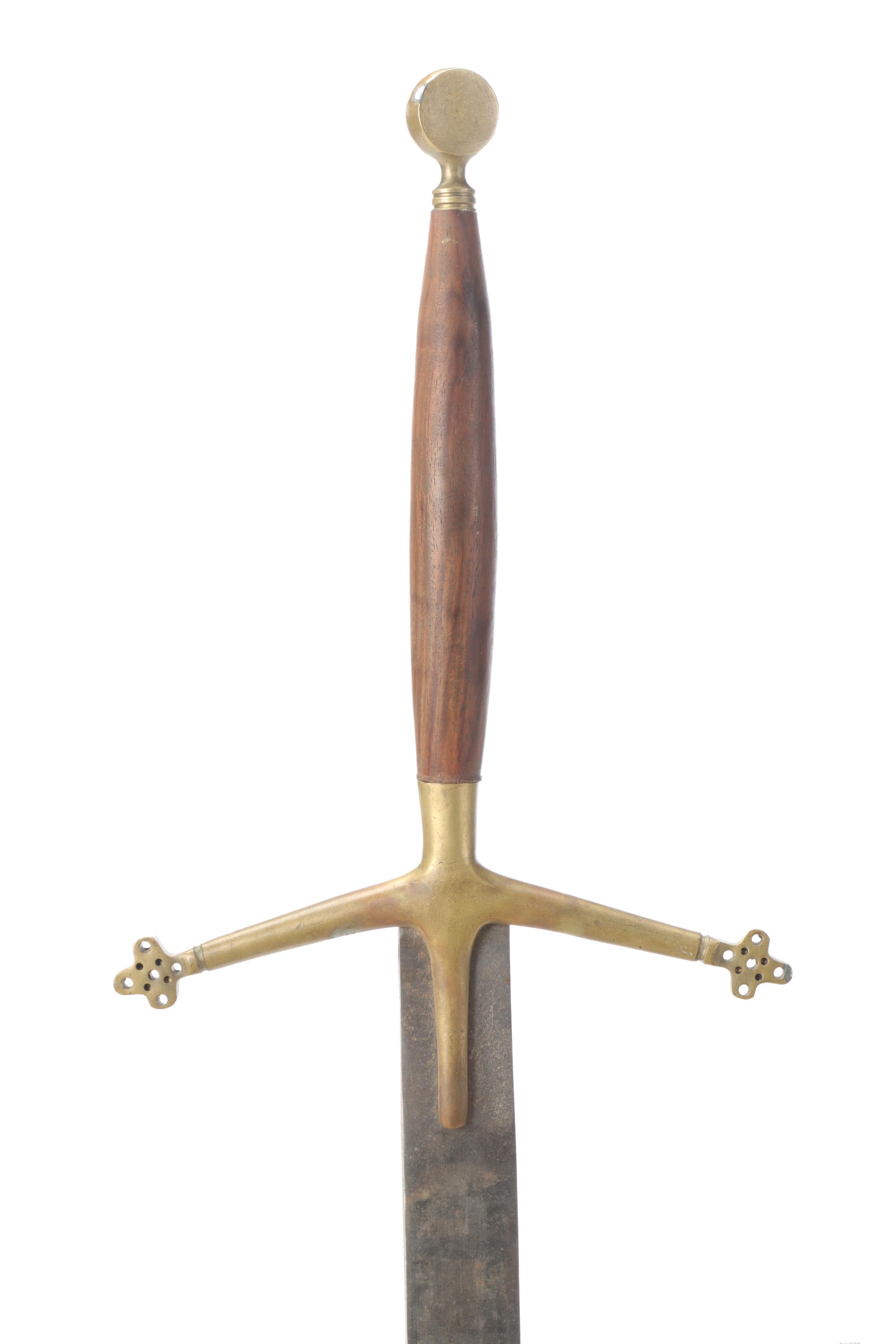 Pakistani Steel Greatsword with Brass Guard, Wood Grip and Leather Sheath
