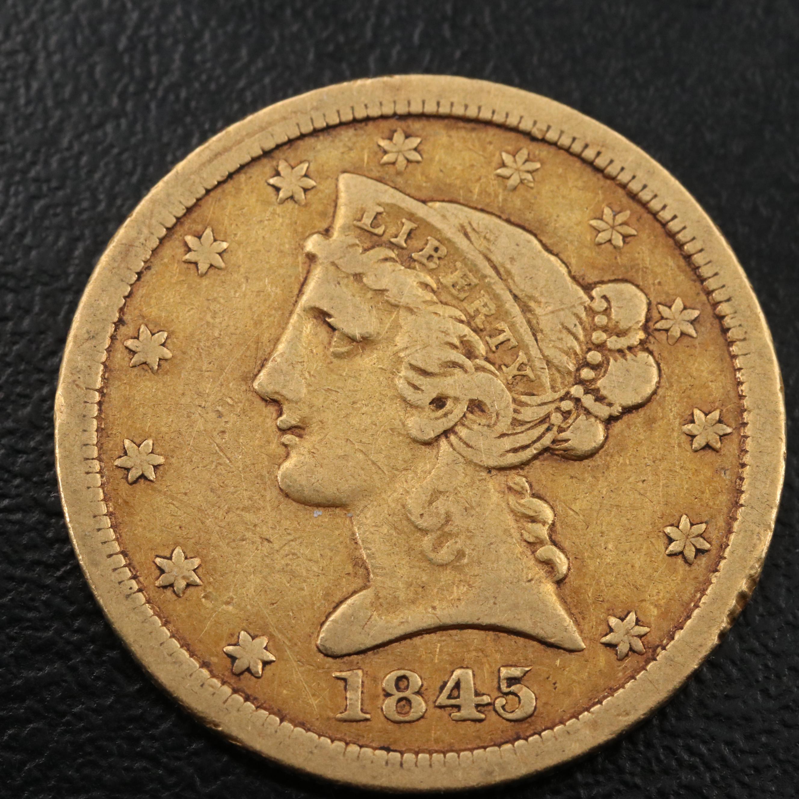 1845-O Liberty Head $5 Gold Coin