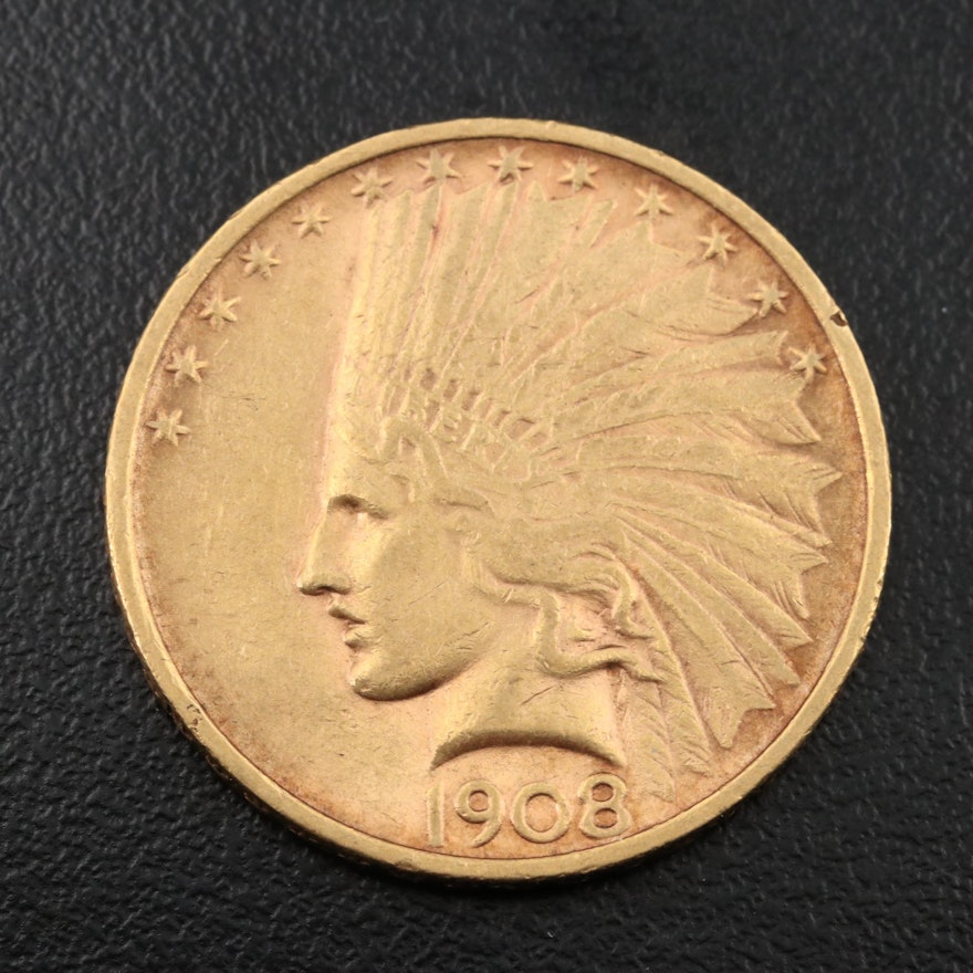 1908 No Motto Indian Head $10 Gold Coin