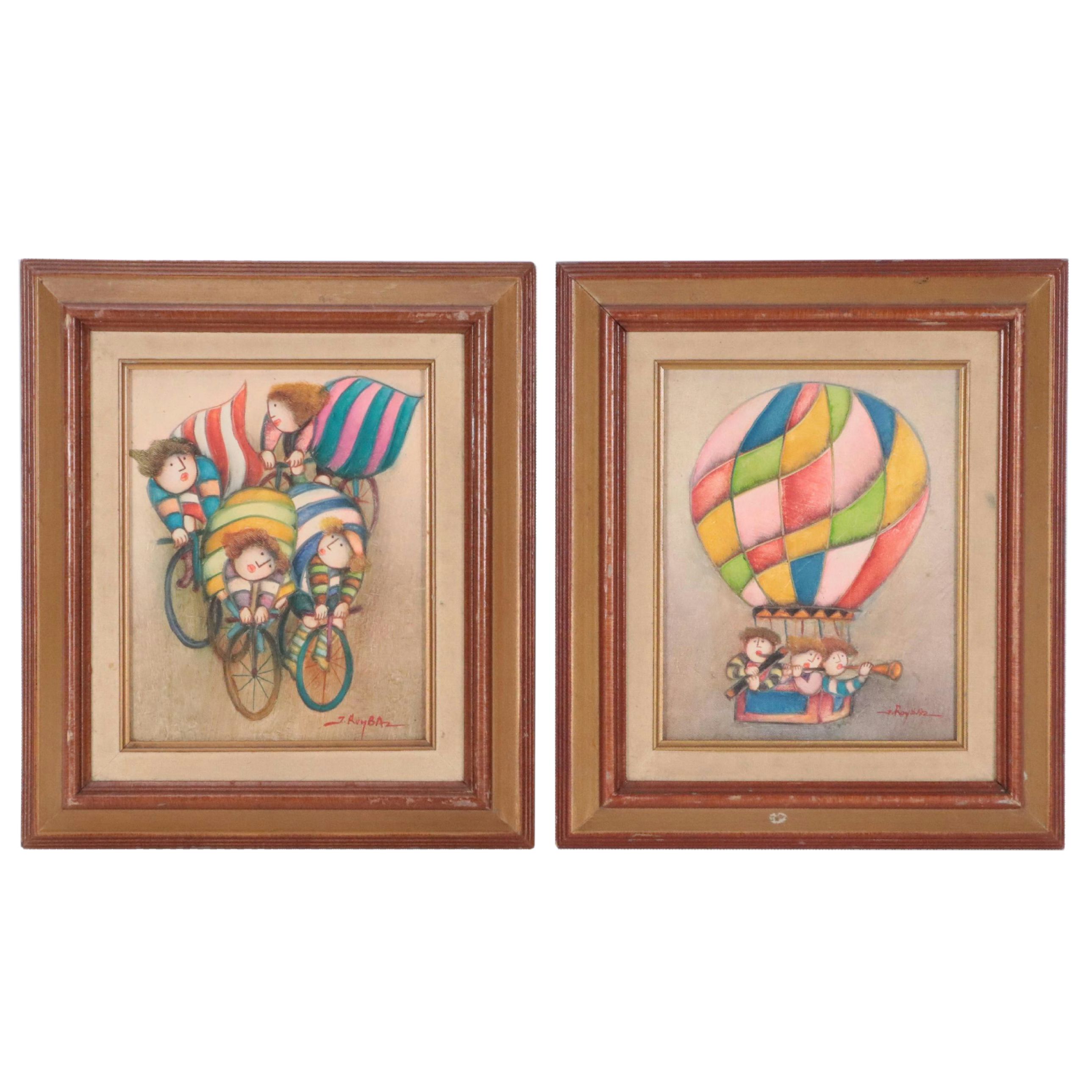 Pair of Joyce Roybal Oil Paintings of Children, Mid to Late 20th Century