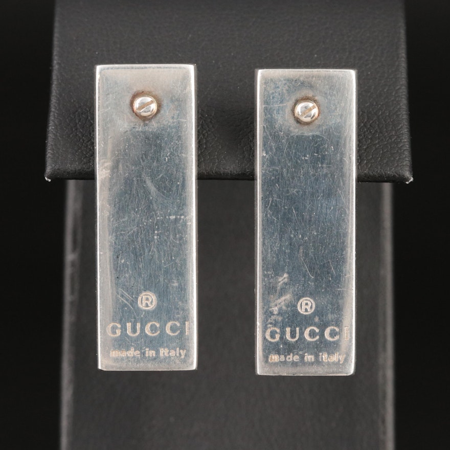 Gucci Sterling Logo Bar Earrings