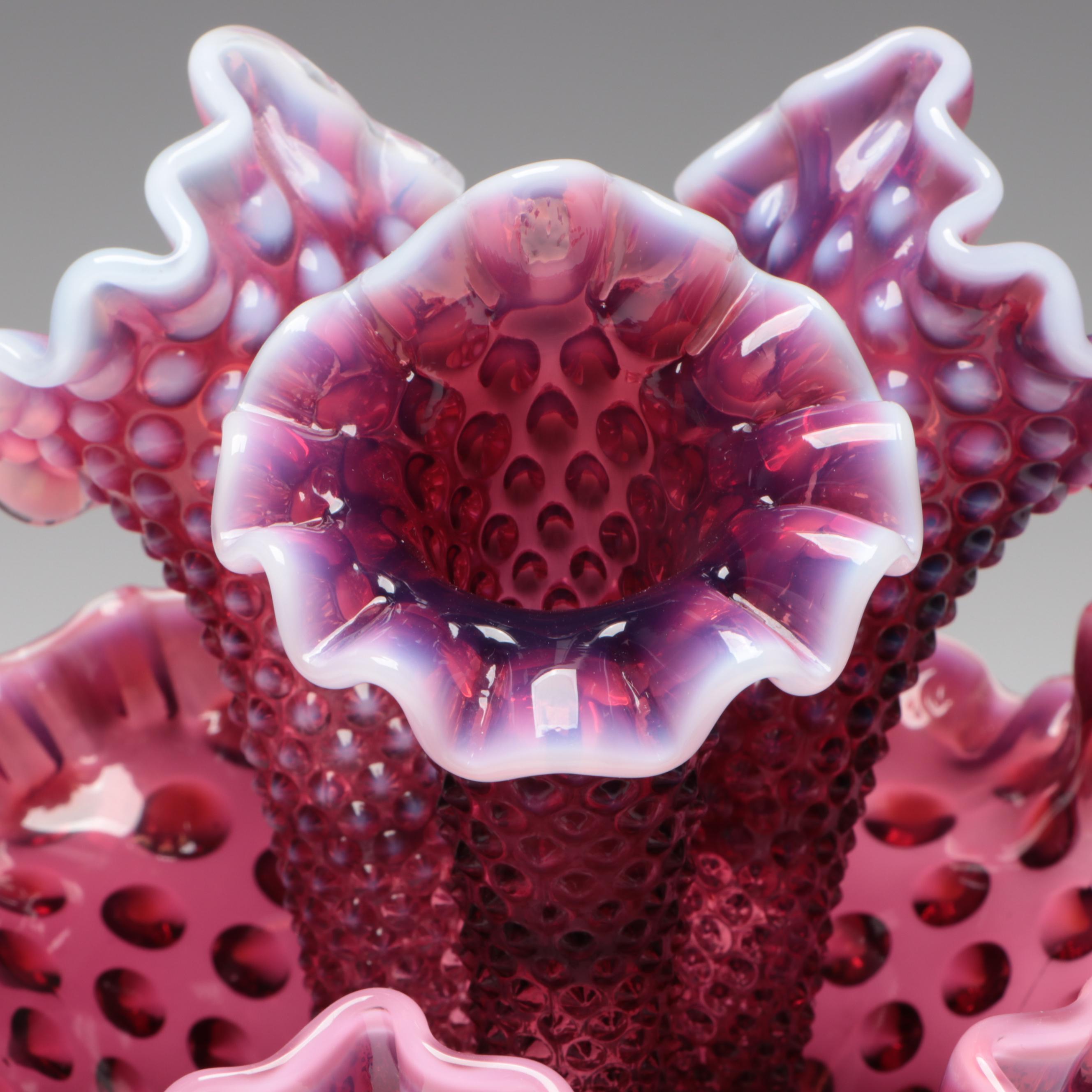 Fenton Hobnail Plum Opalescent Blown Glass Epergne