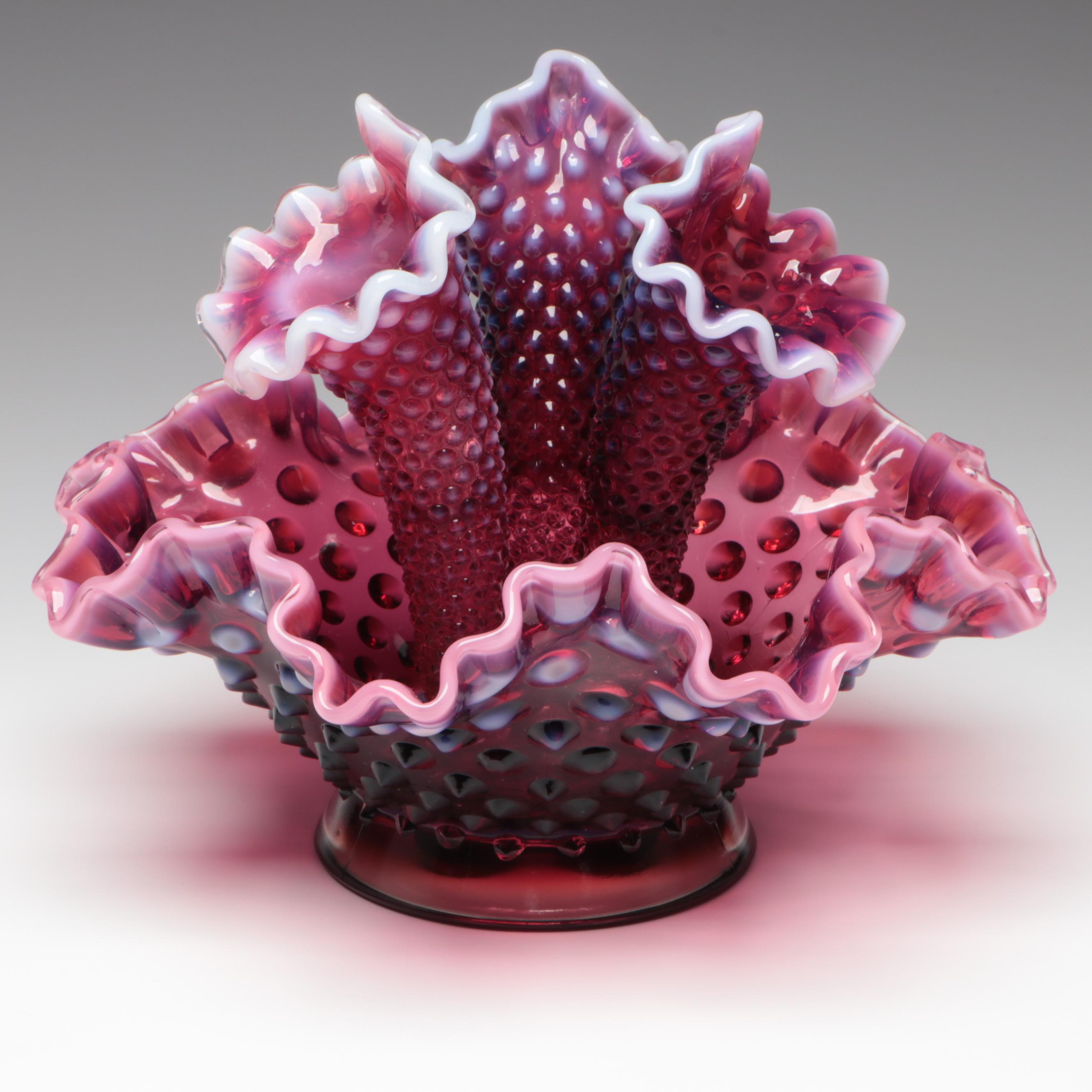 Fenton Hobnail Plum Opalescent Blown Glass Epergne