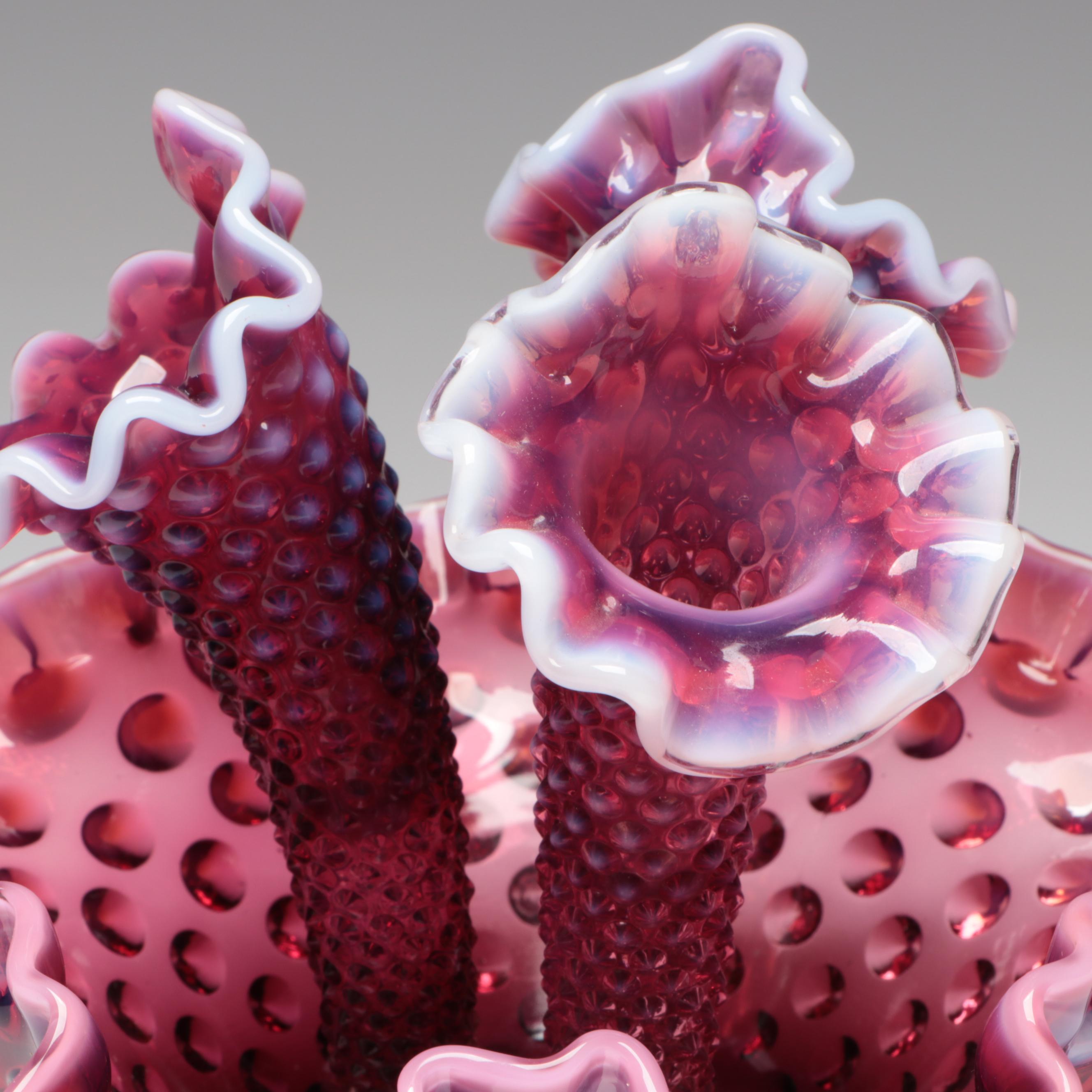 Fenton Hobnail Plum Opalescent Blown Glass Epergne