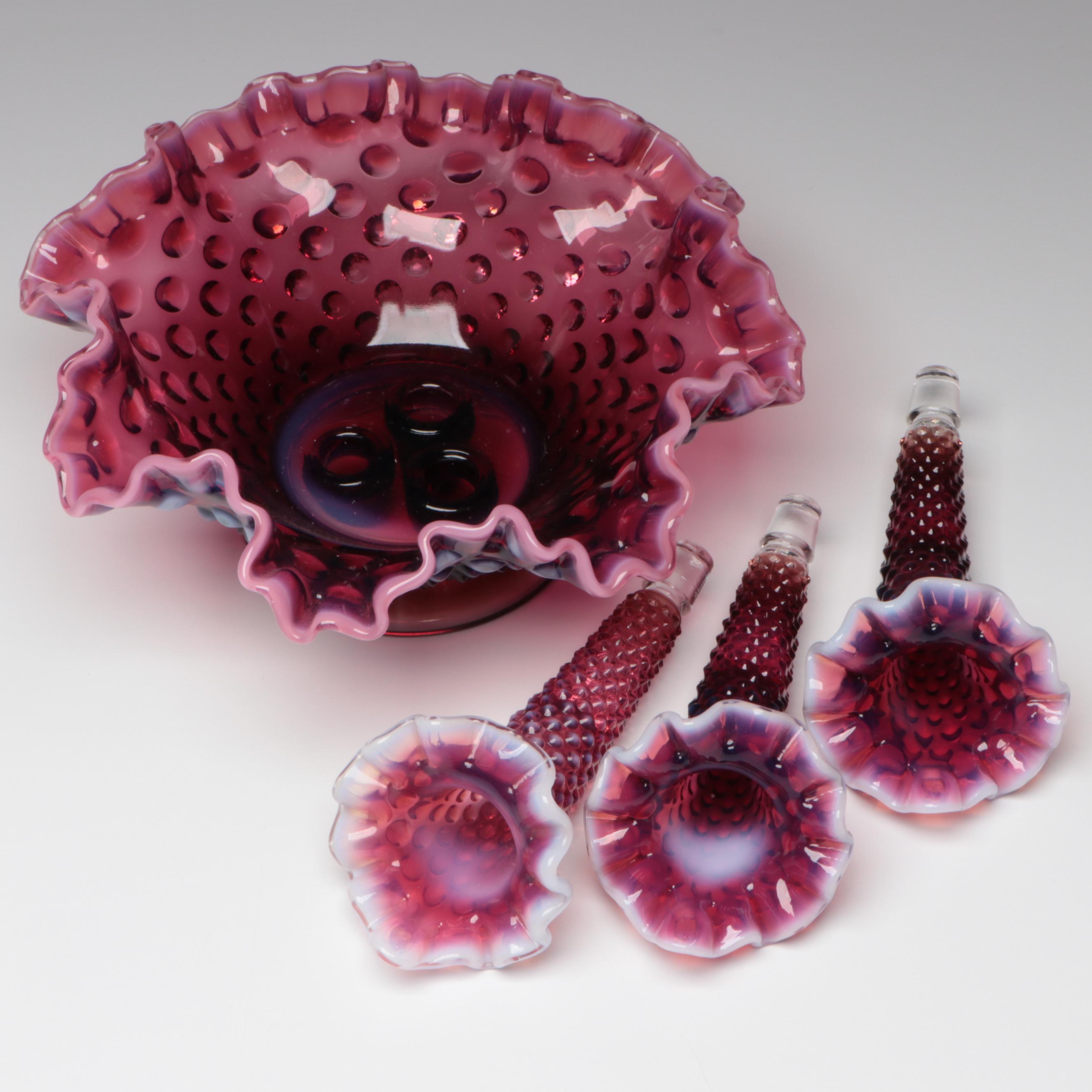 Fenton Hobnail Plum Opalescent Blown Glass Epergne