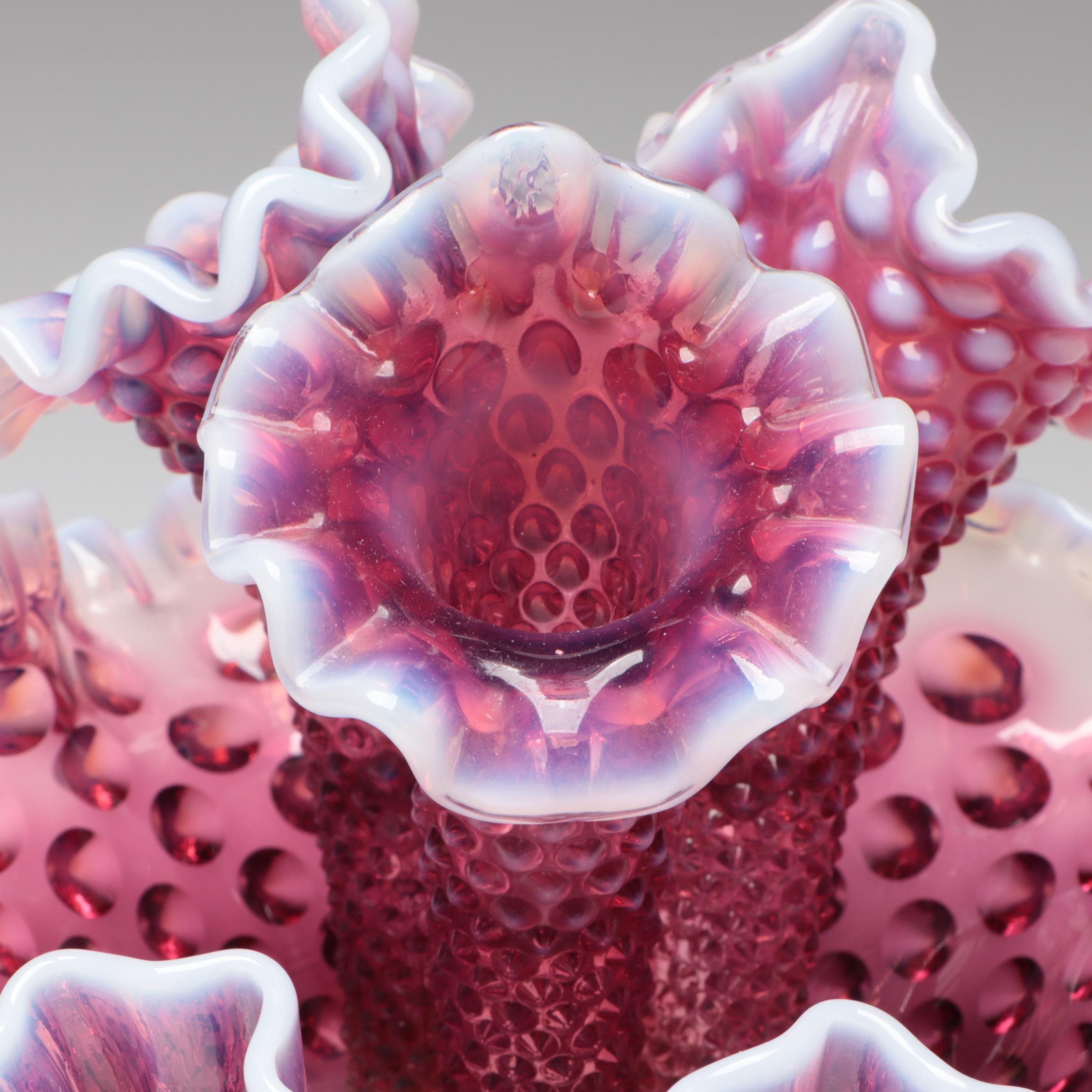 Fenton Hobnail Plum Opalescent Mold Blown Glass Epergne