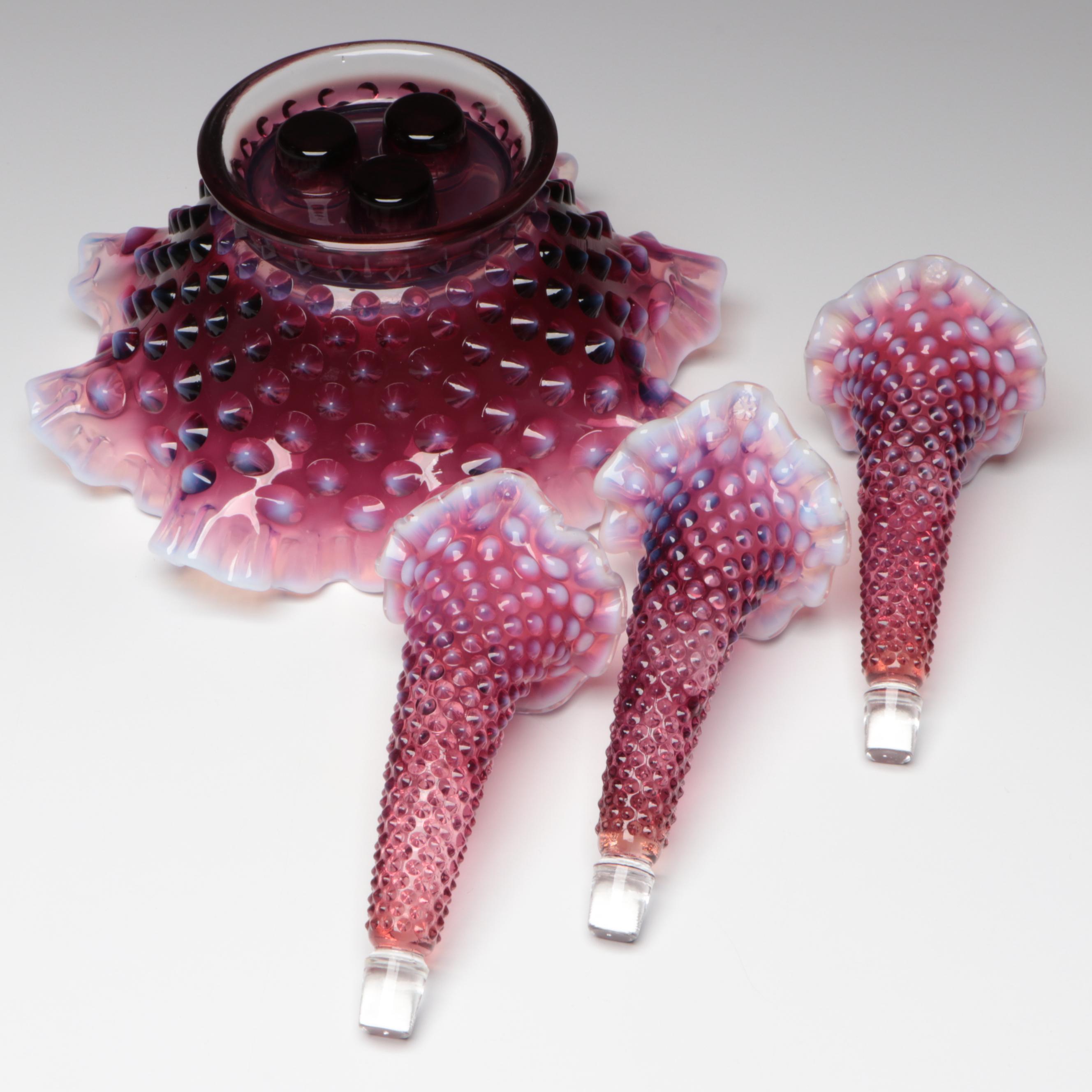 Fenton Hobnail Plum Opalescent Mold Blown Glass Epergne