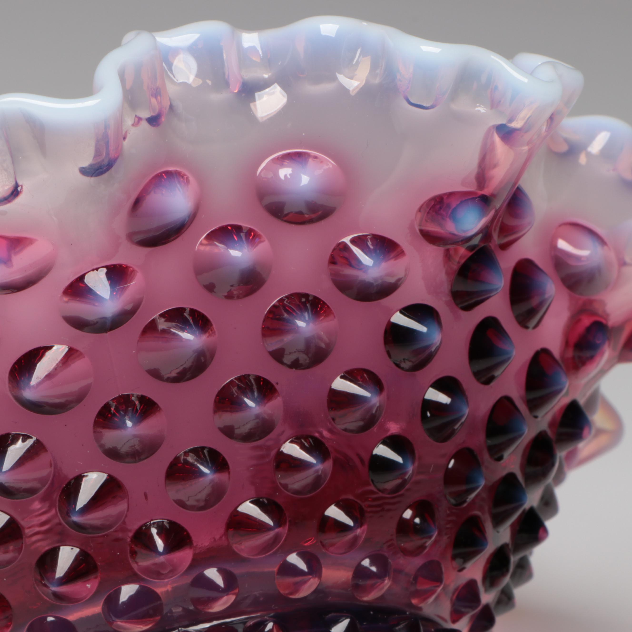 Fenton Hobnail Plum Opalescent Mold Blown Glass Epergne
