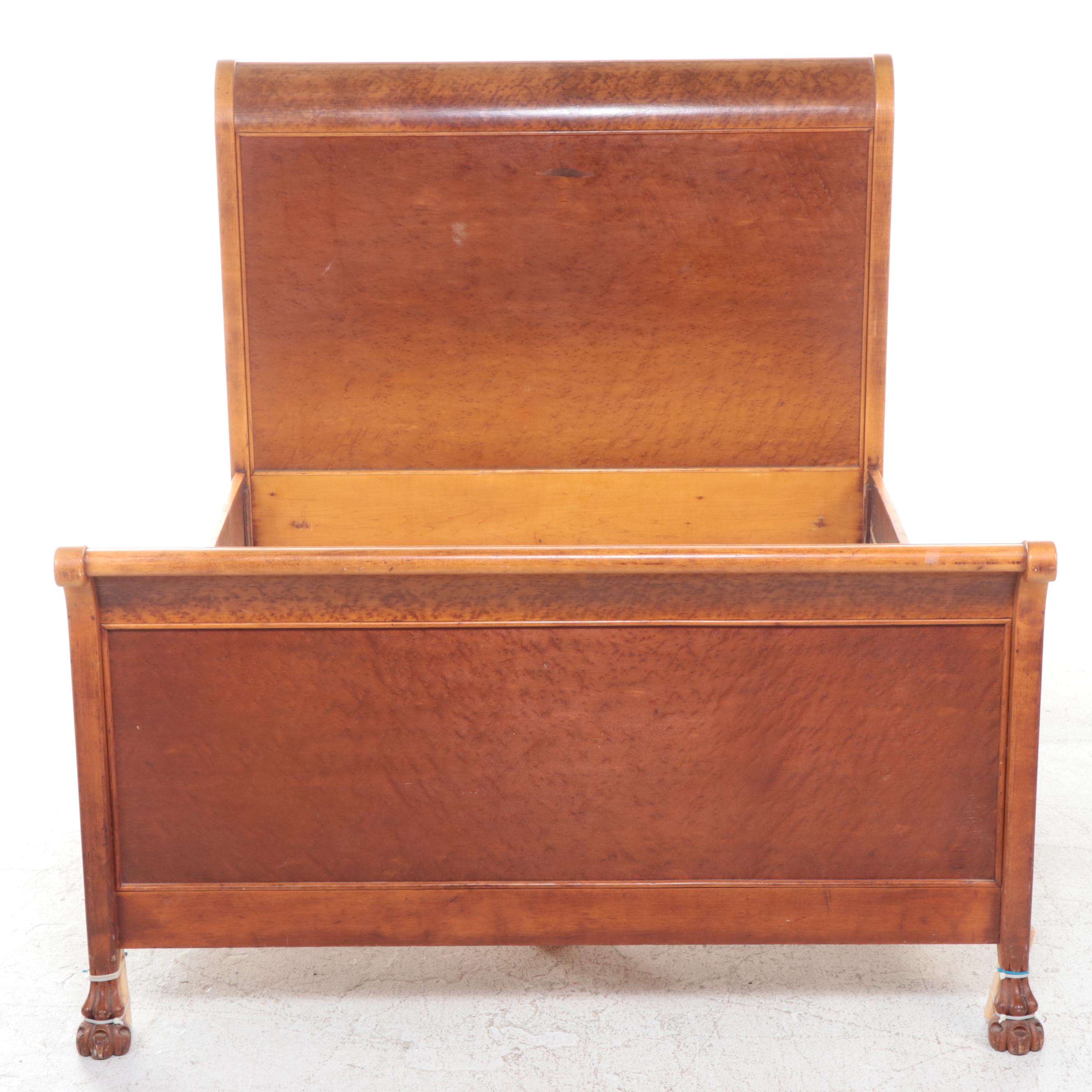 Louis Phillippe Style Birdseye Maple Sleigh Bed with Lion Paw Feet EBTH