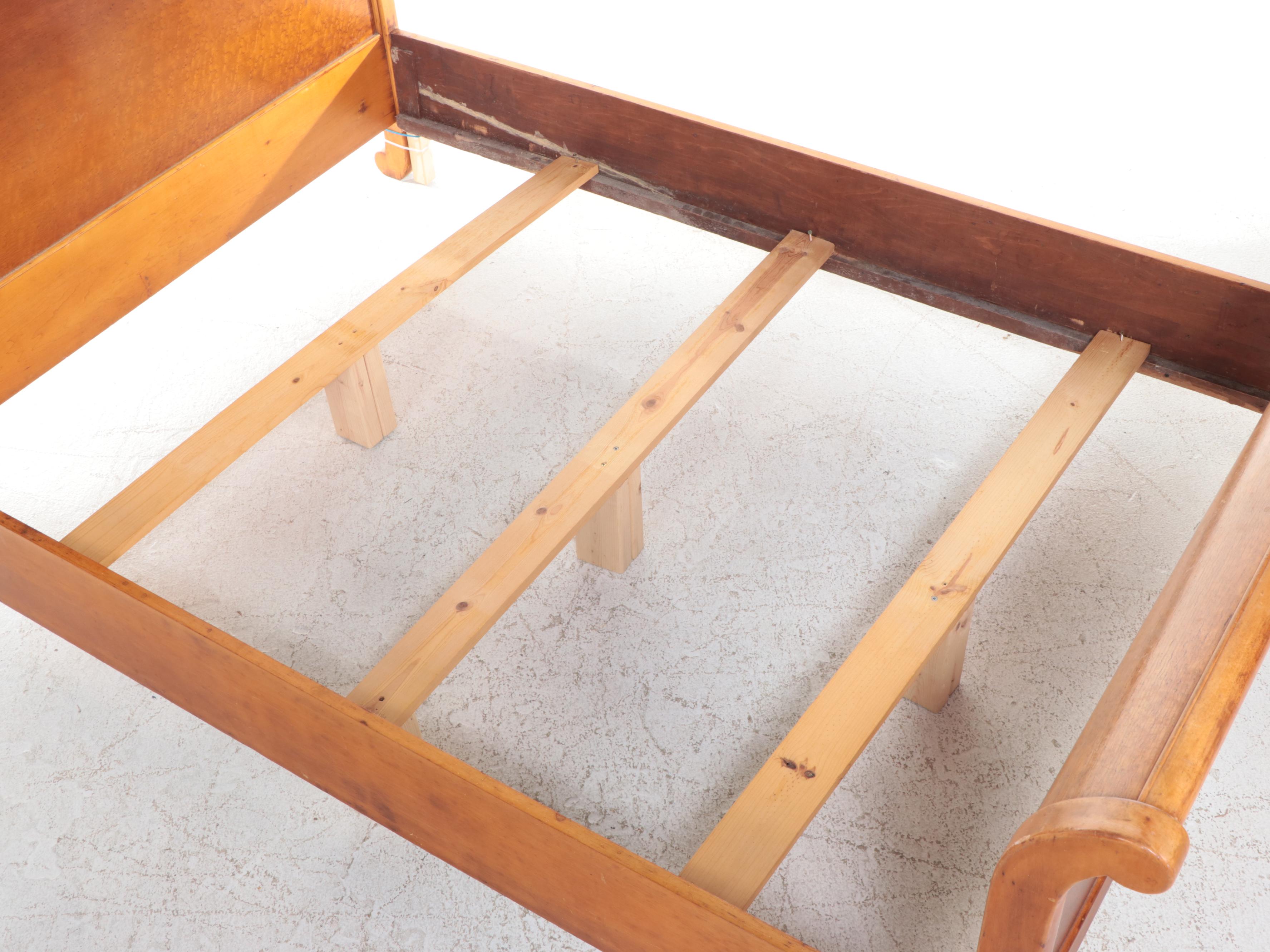 Louis Phillippe Style Birdseye Maple Sleigh Bed with Lion Paw Feet