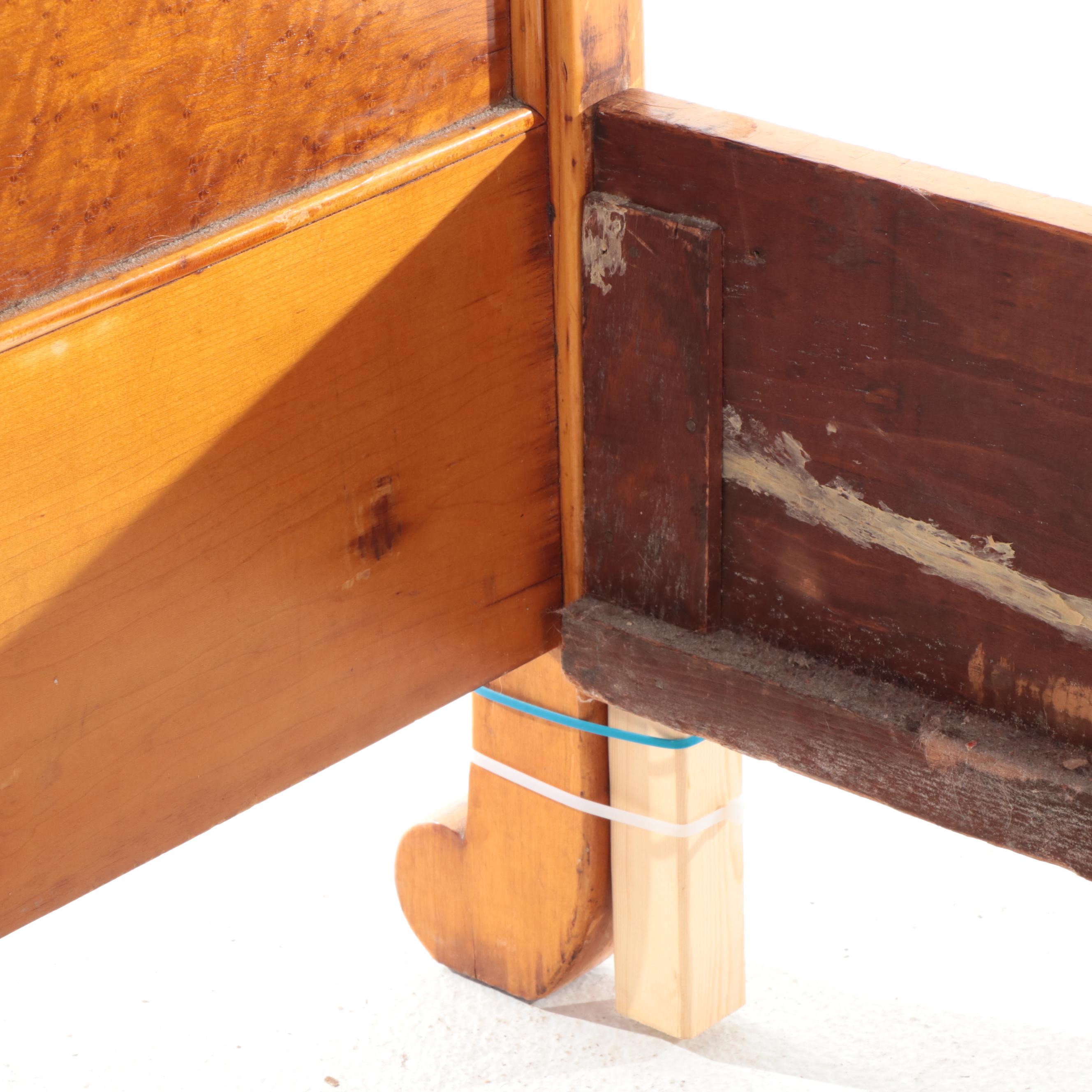 Louis Phillippe Style Birdseye Maple Sleigh Bed with Lion Paw Feet