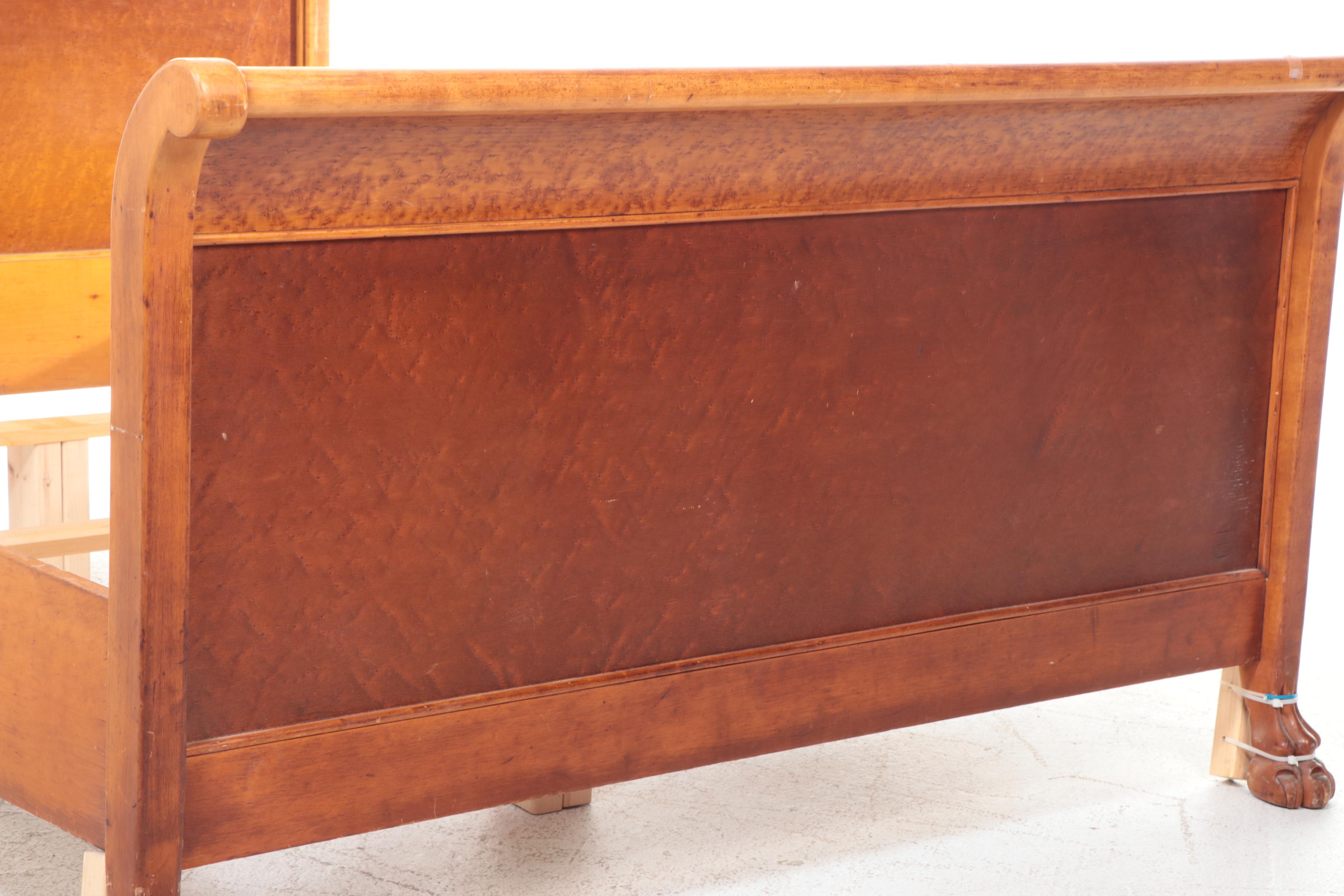 Louis Phillippe Style Birdseye Maple Sleigh Bed with Lion Paw Feet